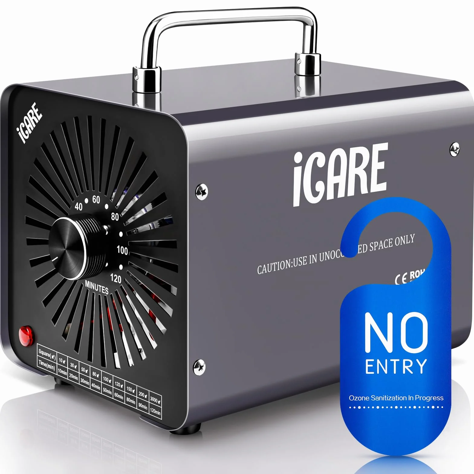 ICARE Generator ozonu 30 000 mg/h, generator jonów ujemnych, komercyjny, przemysłowy, eliminator zapachów, z timerem 120 min, do pomieszczeń 300 ㎡, oczyszczacz powietrza do domu, zwierząt domowych