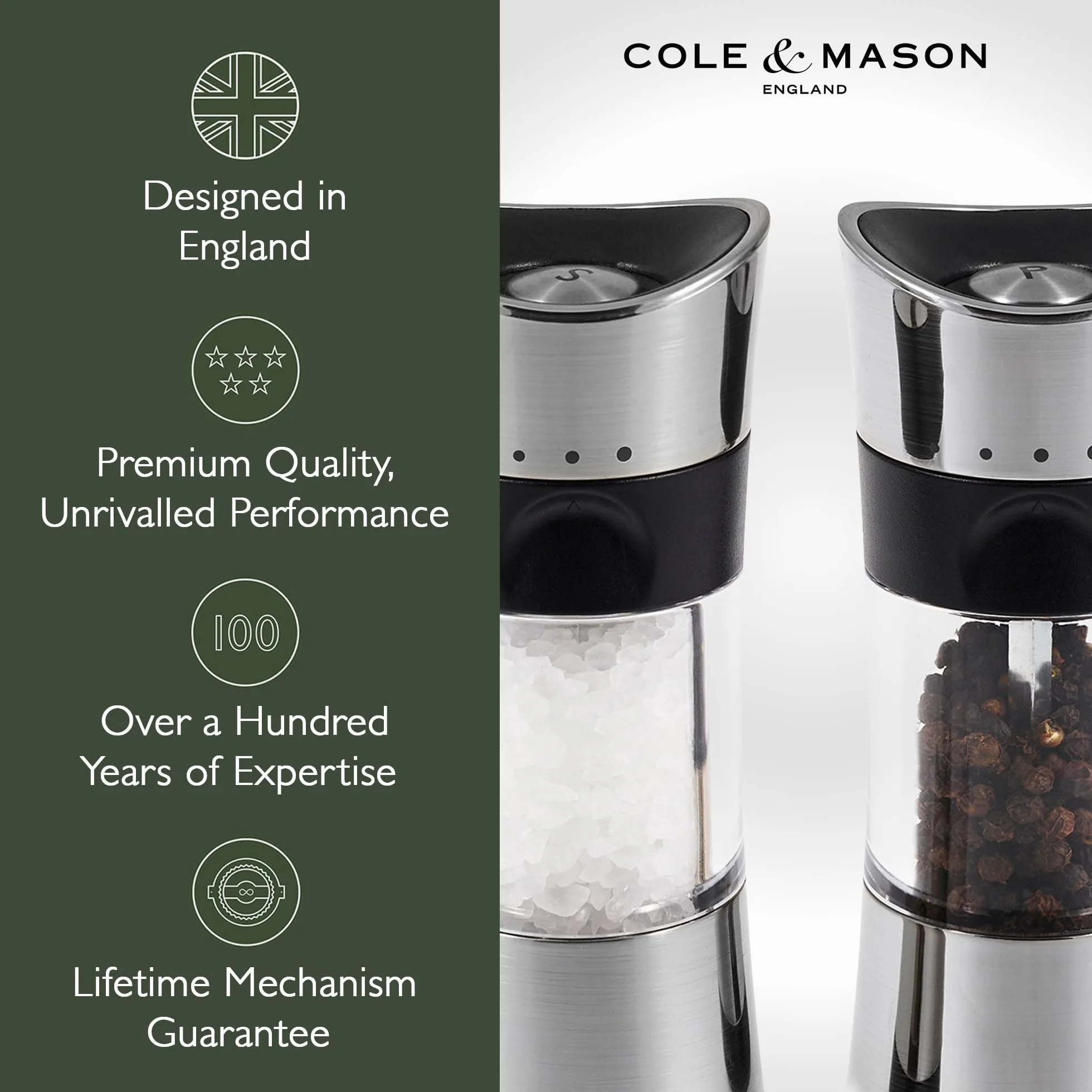 Cole & Mason Horsham chromowane młynki do soli i pieprzu 154 mm Inverta zestaw prezentowy