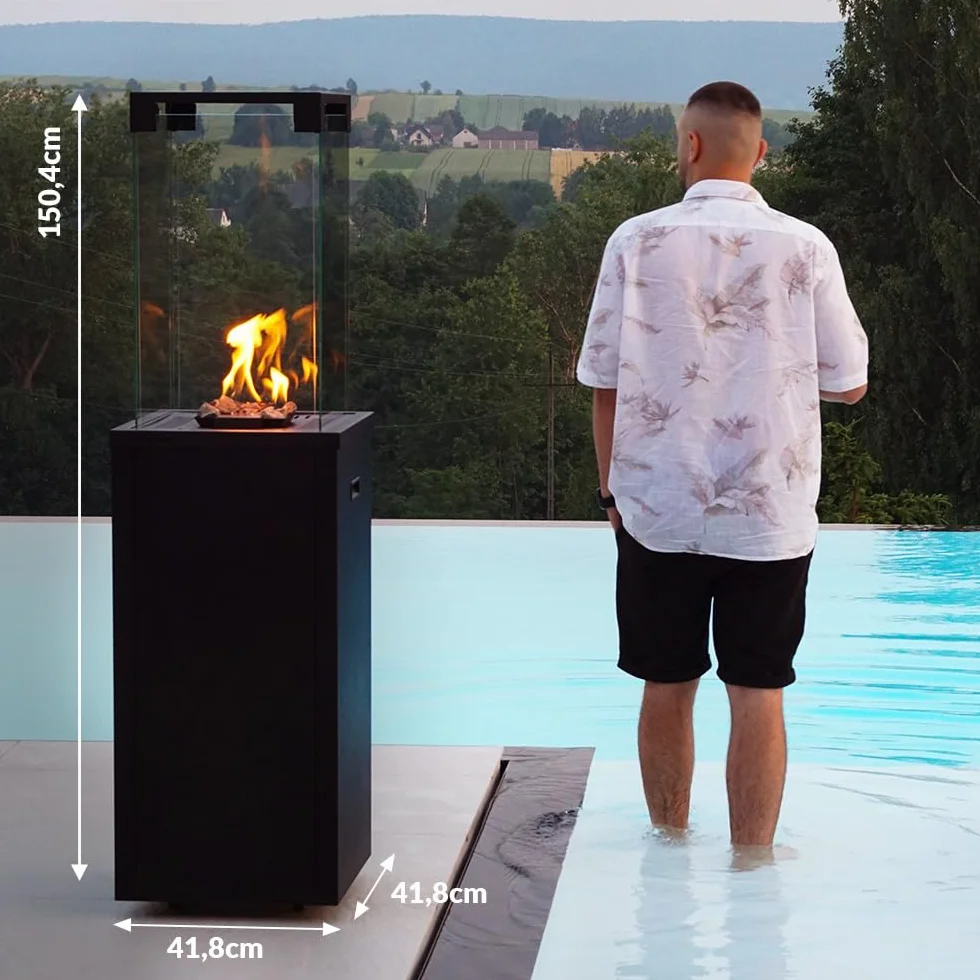 KRATKI tarasowy ogrzewacz gazowy Patio Light czarny 8,2 kW - Propan-Butan G30/37mbar - wydajny ogrzewacz zewnętrzny - łatwe sterowanie - kominek ogrodowy - zestaw z wężem i reduktorem