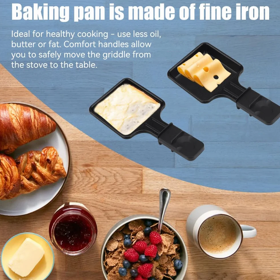 4 mini patelnie do Raclette, nieprzywierające patelnie grillowe z 4 uniwersalnymi drewnianymi łopatkami do grilla, do gotowania sera i jajek