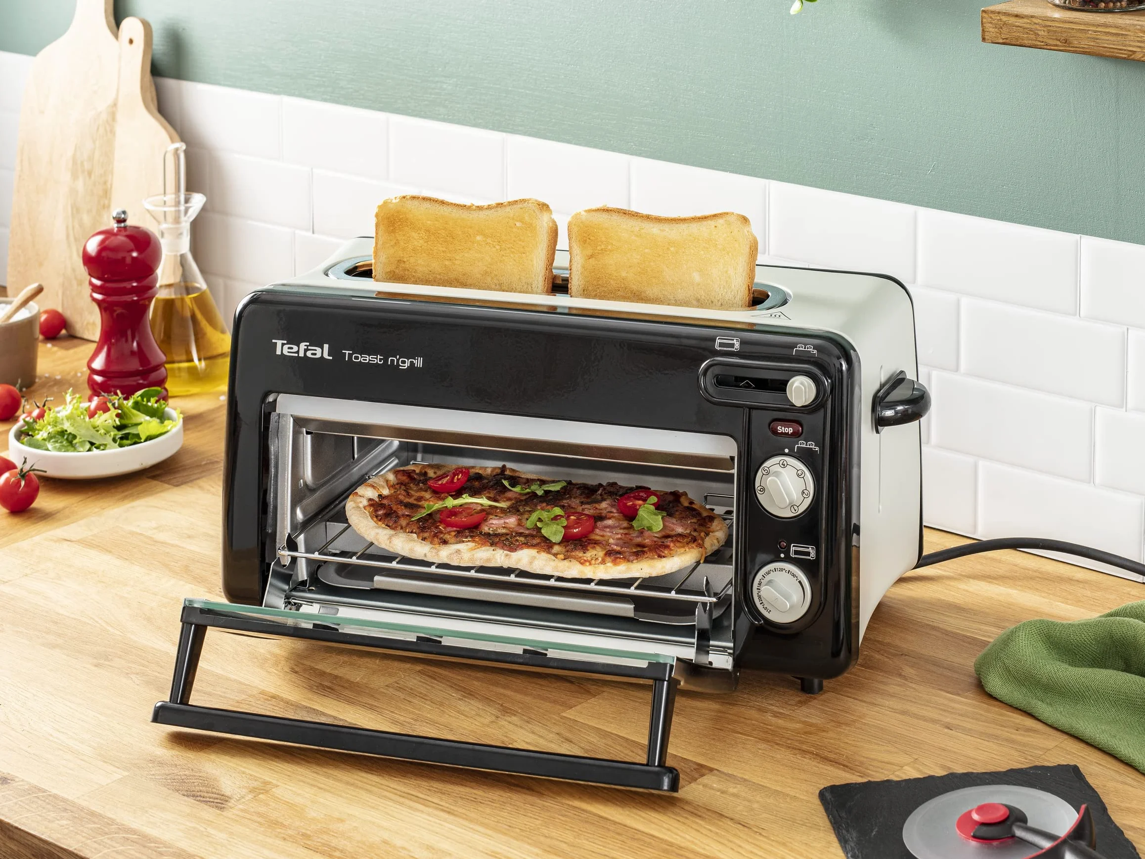 Tefal TL6008 Toast n'Grill Opiekacz do Kanapek z Funkcją Grilla, Metal/Tworzywo Sztuczne, 1300 W, Czarny/Srebrny