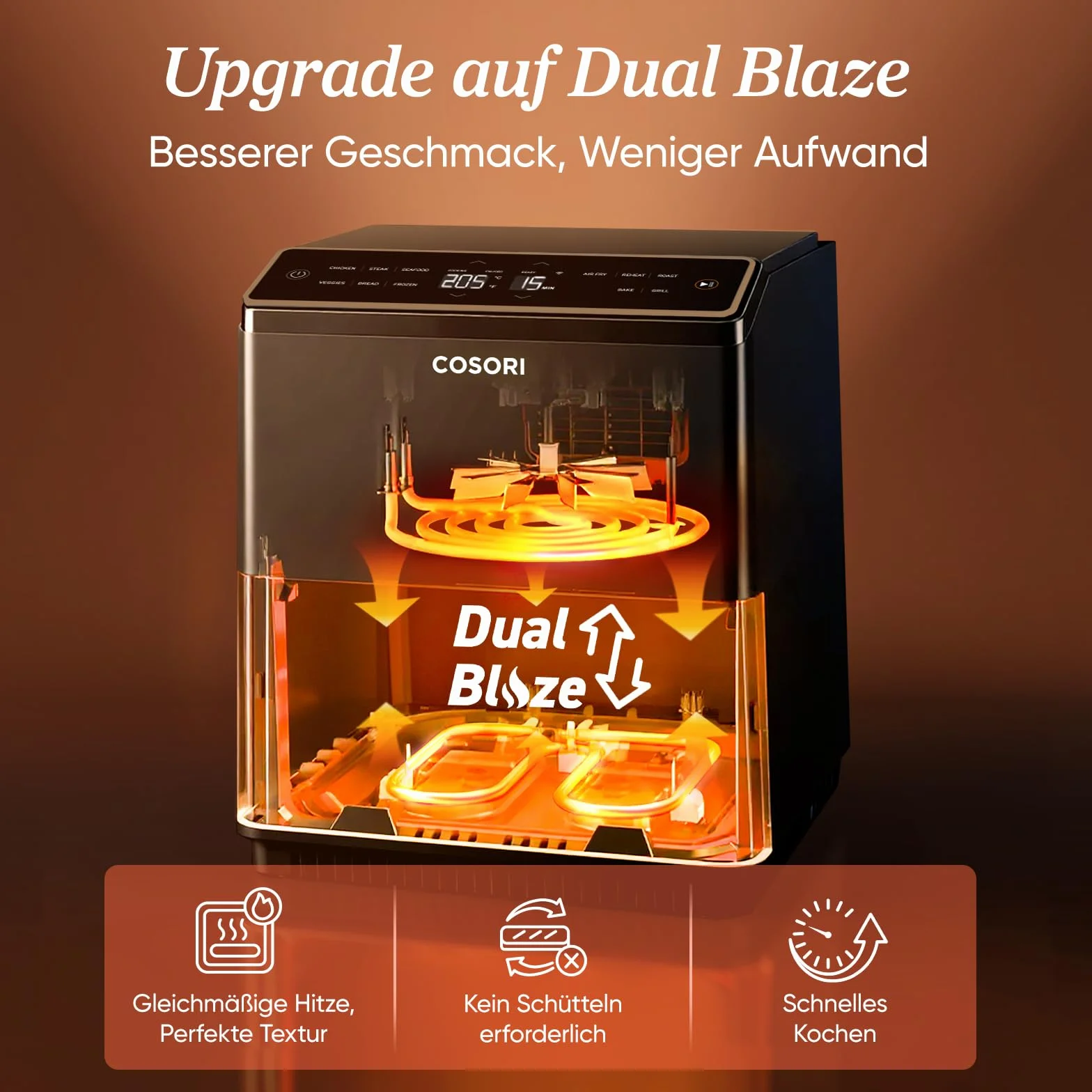 COSORI Dual Blaze Frytkownica beztłuszczowa, inteligentny Air Fryer XXL 6,4 l z Wi-Fi, 11-w-1 (pieczenie, grill, chleb, kurczak), >80 przepisów, elementy do zmywarki.