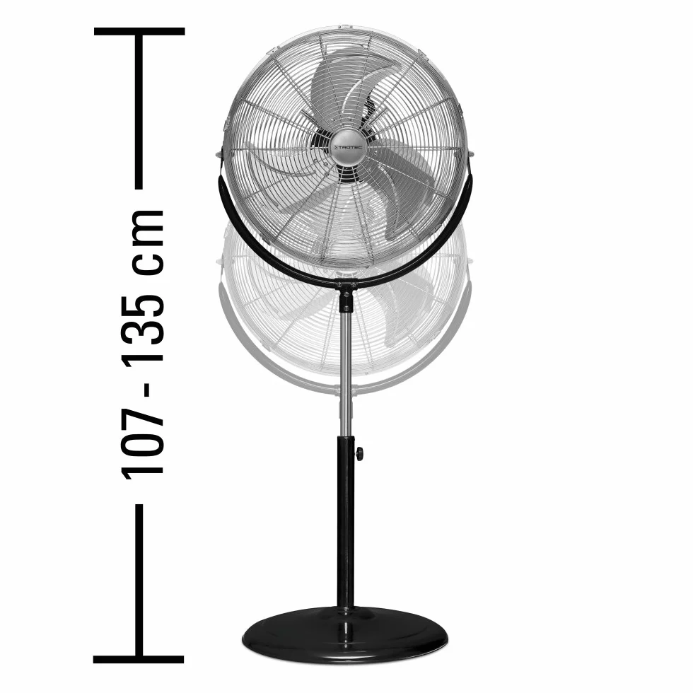 TROTEC Wentylator stojący TVM 18 S - duży, 100 W, kąt nachylenia 110°, 3 prędkości, Ø 45 cm, metalowy