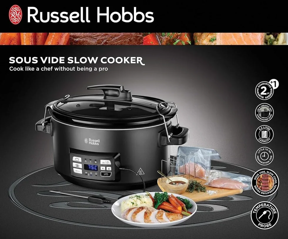 Russell Hobbs Wolnowar 6,5l Ceramiczny Wyjmowany Garnek Regulacja Temperatury 350W Czarny Matowy 25630-56