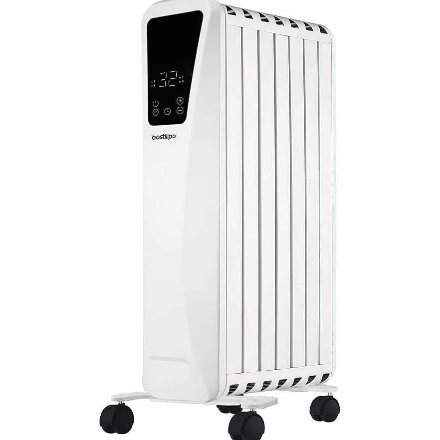 Bastilipo Fenix 2-1500 - Grzejnik olejowy - moc 1500W - Ekran dotykowy LED - 3 poziomy mocy - Efekt kominka - 7 elementów, Biały