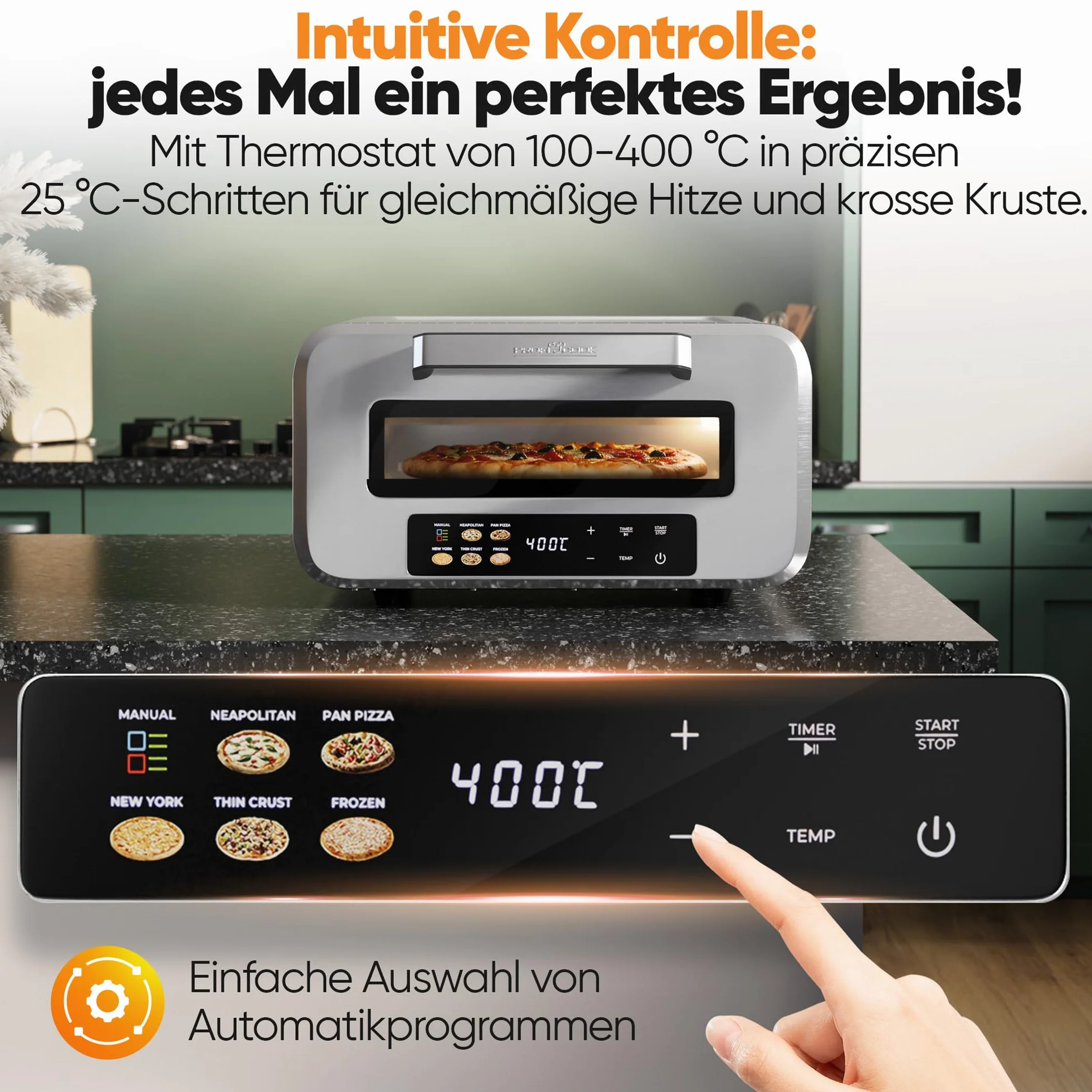 ProfiCook elektryczny piec do pizzy | 400°C | prawdziwy kamień do pizzy | w zestawie łopatka do pizzy | zmienny czas i regulacja temperatury | piec do pizzy | do pizzy w czasie poniżej 5 min. | PC PO