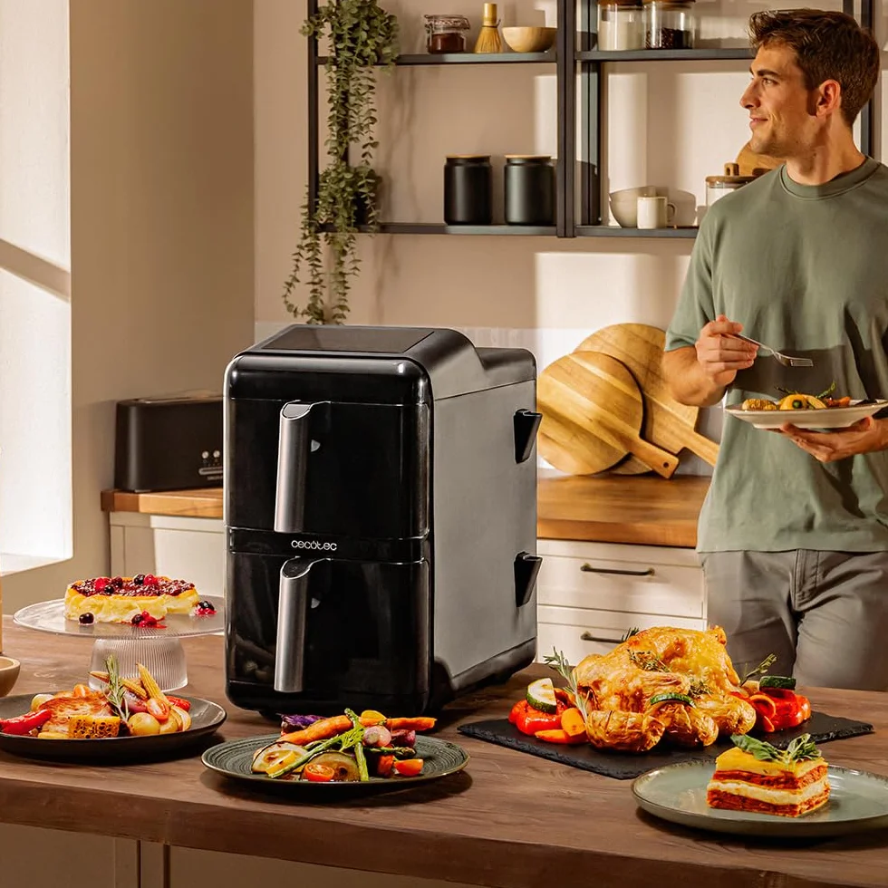 Cecotec Bezolejowa frytkownica powietrzna - Air Fryer 12L Cecofry DuoLevel 12000 Window. 2900W, 2 zbiorniki 6L, synchronizacja, 10 menu, temperatura 40-200ºC, górne okno, kolorowy panel dotykowy