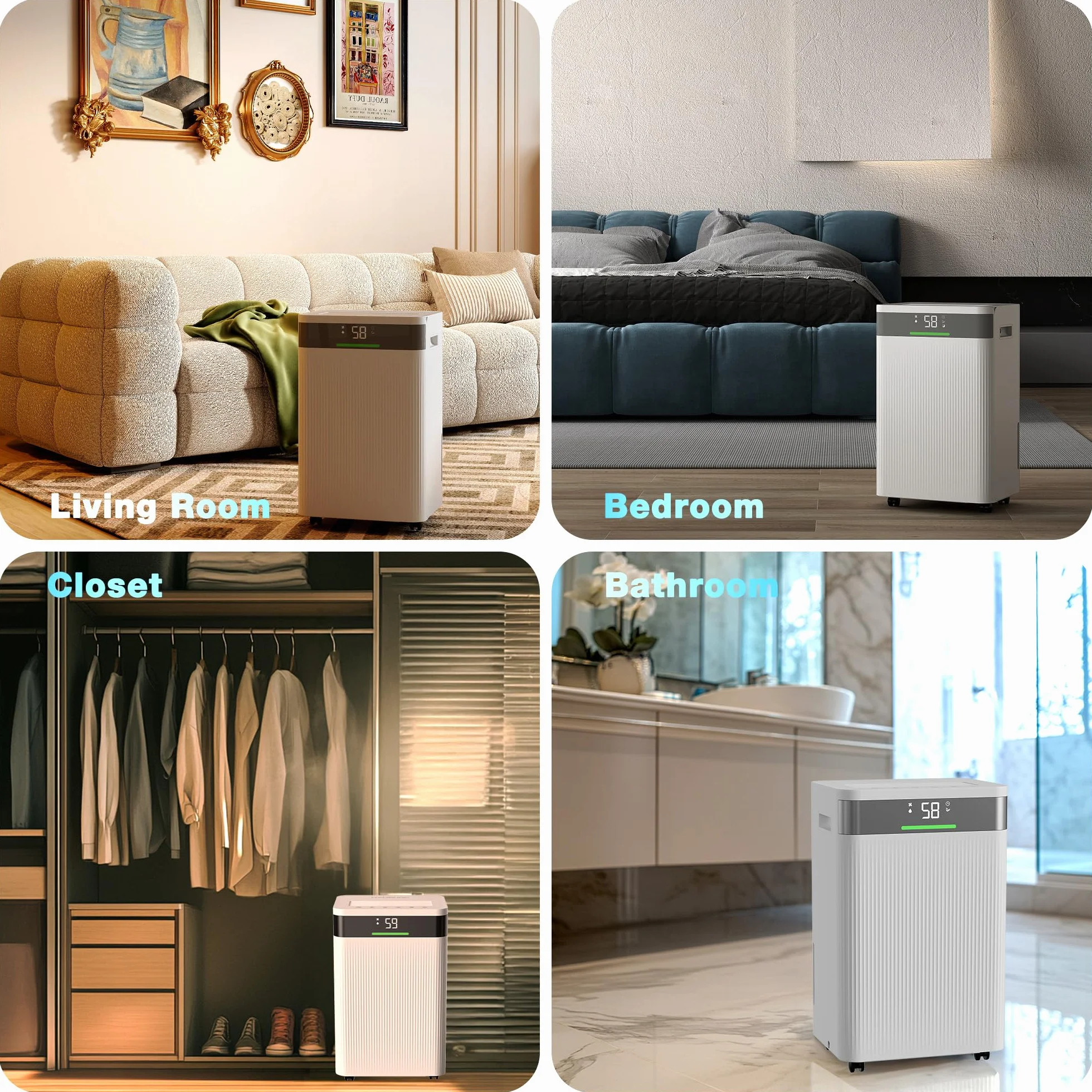HAUSHOF Elektryczny osuszacz powietrza 20 l/dzień, 41 dB, cichy osuszacz powietrza z jonami ujemnymi, do pomieszczenia 30 m², zbiornik 4,5 l i wskaźnik LED, 3 tryby pracy, przenośny osuszacz do