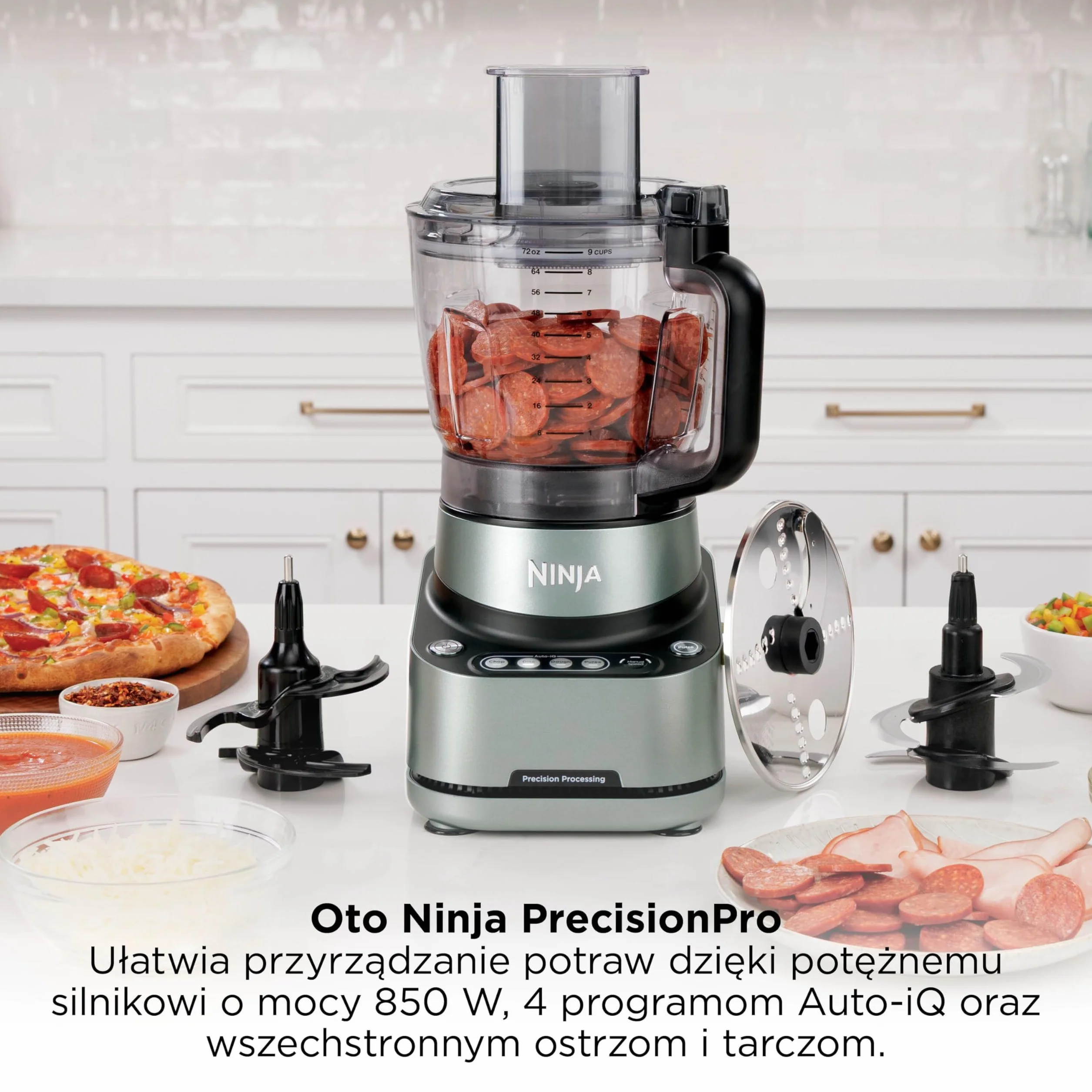 Ninja PrecisionPro robot kuchenny 2,1 l, 4 automatyczne ustawienia wstępne i ręczne ustawienia, przygotuj ciasto na pizzę i chleb, kroi warzywa i inne części nadające się do mycia w zmywarce, czarny