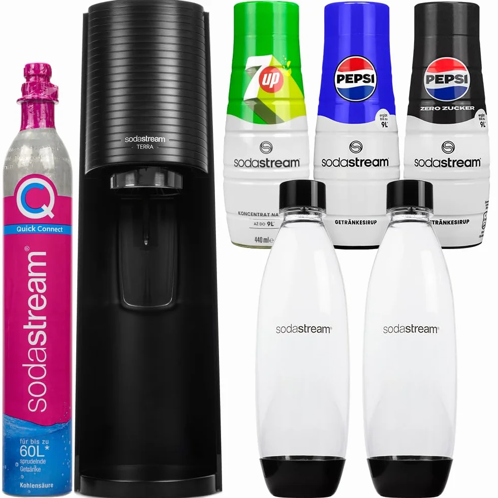 Sodastream SATURATOR DO WODY TERRA BIAŁY BUTELKA 3 SYROPY PEPSI 7UP LIPTON