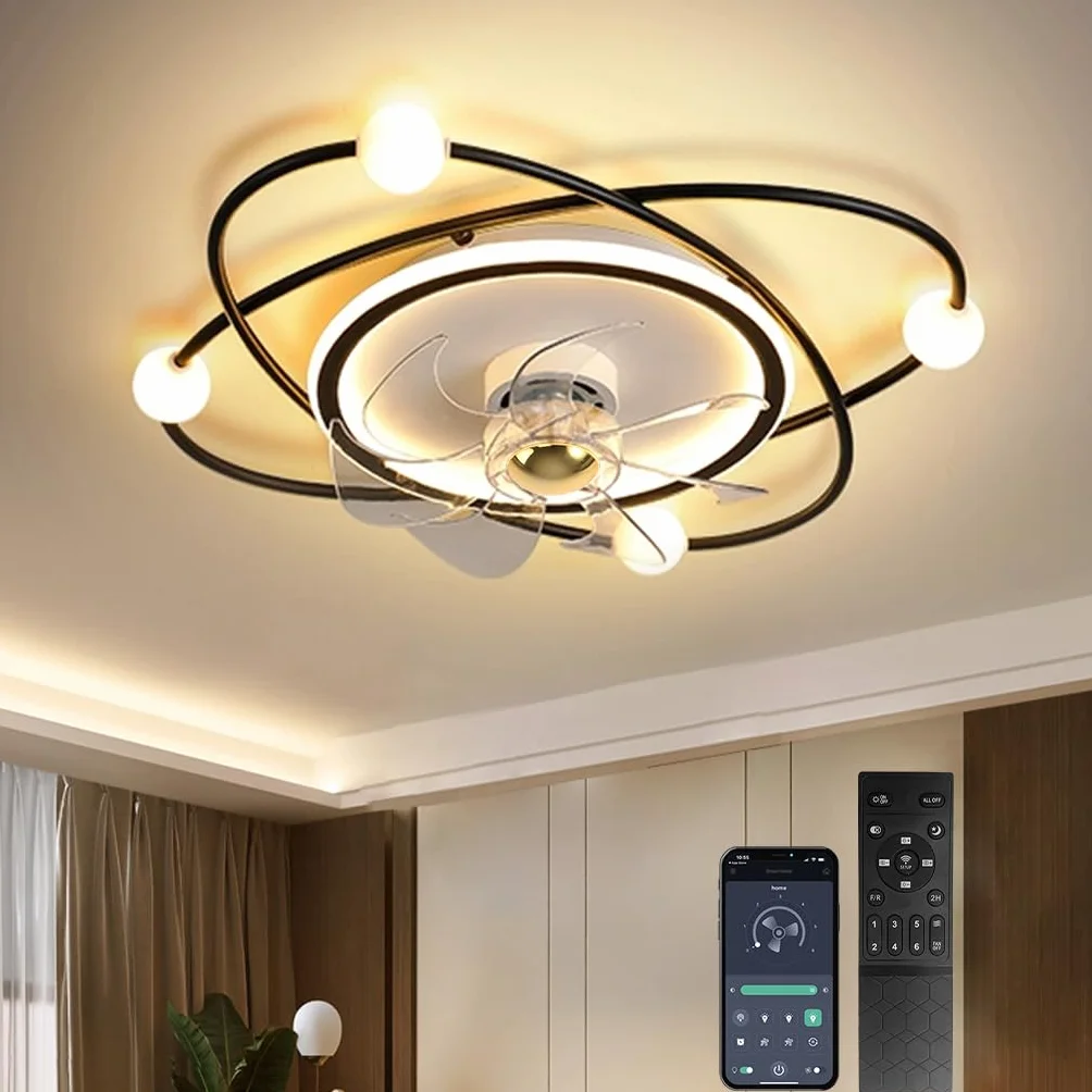 Nowoczesny wentylator sufitowy z oświetleniem, 58 cm ściemnialne światło sufitowe LED z wentylatorem, 42W Timer Wentylator sufitowy z lampą do salonu Sypialnia jadalnia(Czarny)