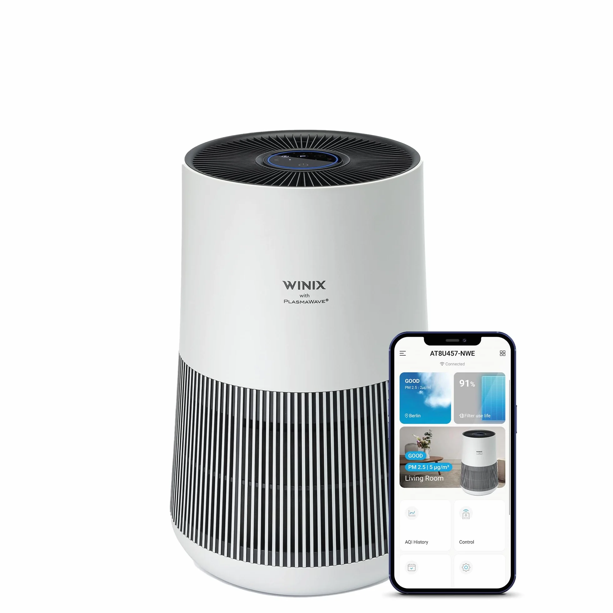 WINIX T500 Wi-Fi oczyszczacz powietrza dla alergików, CADR 250 m³/h, 50 ㎡, filtr HEPA do pomieszczeń dla palących przeciwko alergiom, kurzowi, pyłkom, sierści zwierząt, jakości powietrza, tryb Alexa