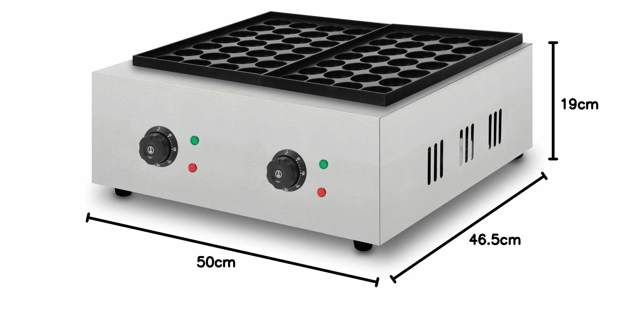 VERTES Takoyaki Maker, takoyaki maszyna elektryczna 4000 W, 2 x bezstopniowa temperatura do 300 °C, 2 x żeliwna płyta grillowa z powłoką zapobiegającą przywieraniu, 56 okrągłych zagłębień