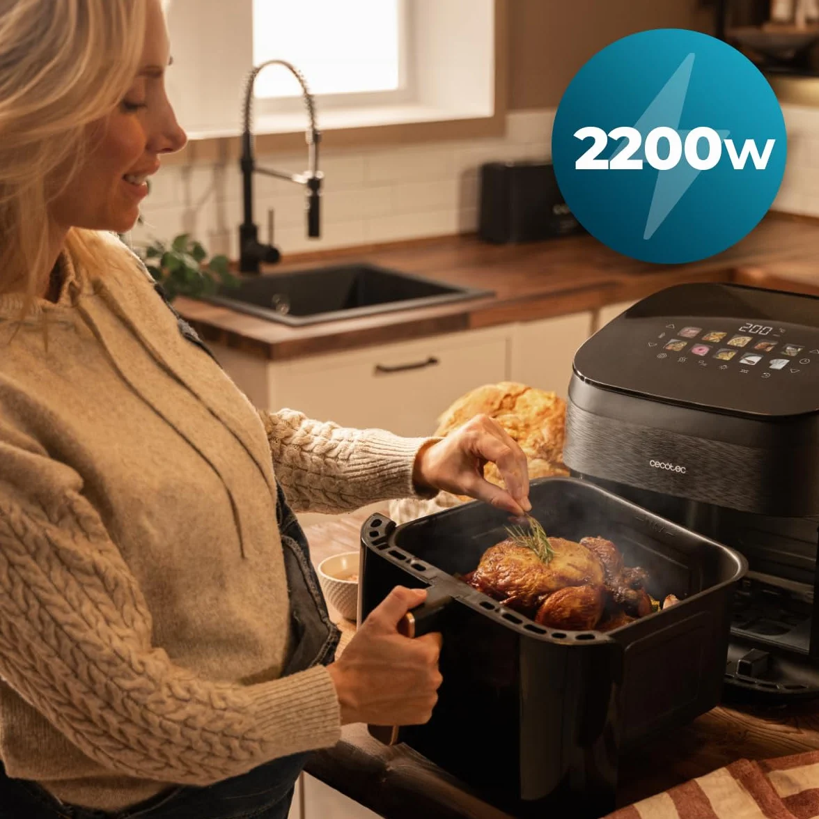 Cecotec Bezolejowa frytkownica powietrzna 6,5 l grill grill podwójna rezystancja zintegrowany Air Fryer Cecofry&Grill Smokin' 6500. 2200W, regulacja temperatury 40-200°C, 10 menu