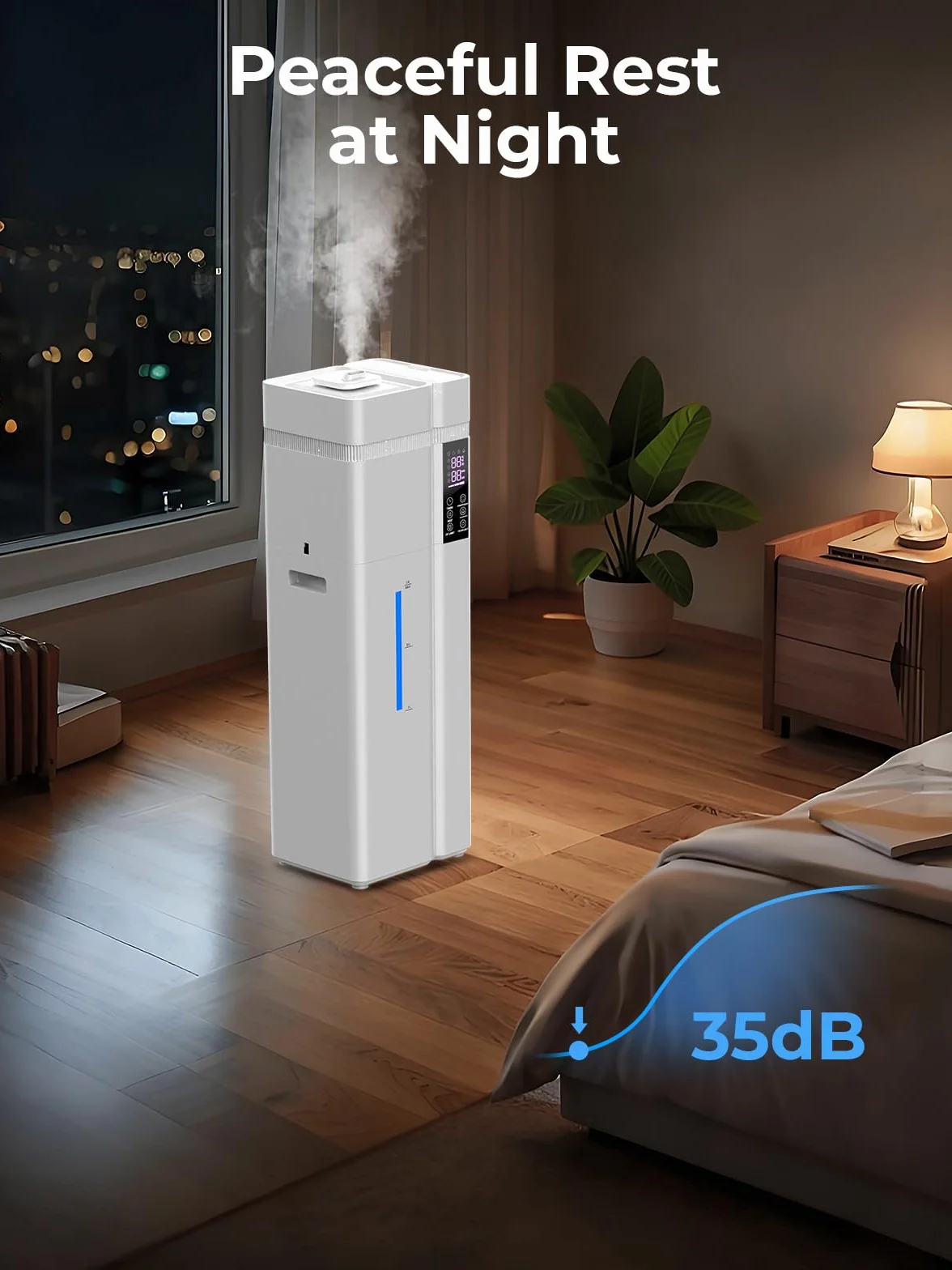 Nawilżacz 13L/53,4 cala do dużego pokoju, 74,3 m² zasięgu, 100 godzin pracy, automatyczna regulacja wilgotności, uzupełnianie z góry, nawilżacze do sypialni, 35 dB cichy, tryb snu, dyfuzor zapachowy