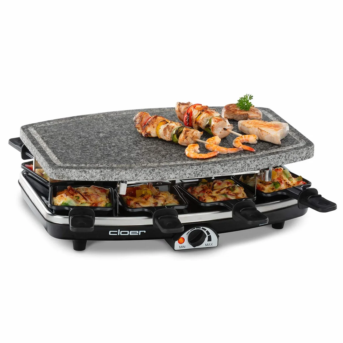 Cloer 6430 grill raclette 1200 W 8 patelni z powłoką zapobiegającą przywieraniu