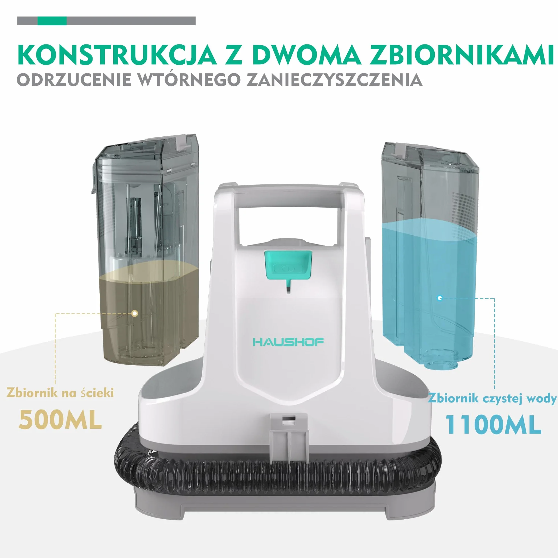 HAUSHOF StainZapper Środek do czyszczenia dywanów 400 W do natryskiwania, szorowania i odkurzania, do czyszczenia dywanów i dywanów z podwójnymi zbiornikami do zasłon i poduszek, zwierząt domowych