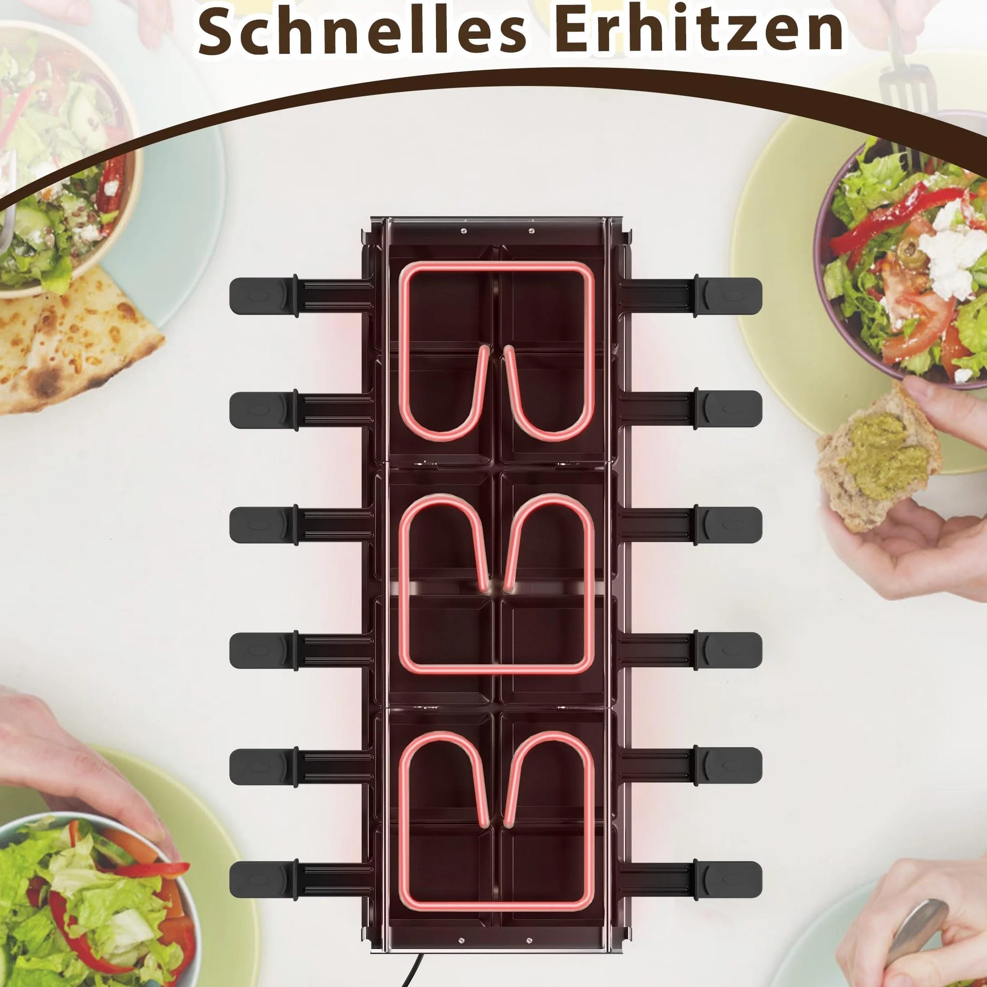 UISEBRT Grill do raclette dla 12 osób 3 w 1 z patelniami, zestawem do fondue, gorącym kamieniem, płyta grillowa z powłoką zapobiegającą