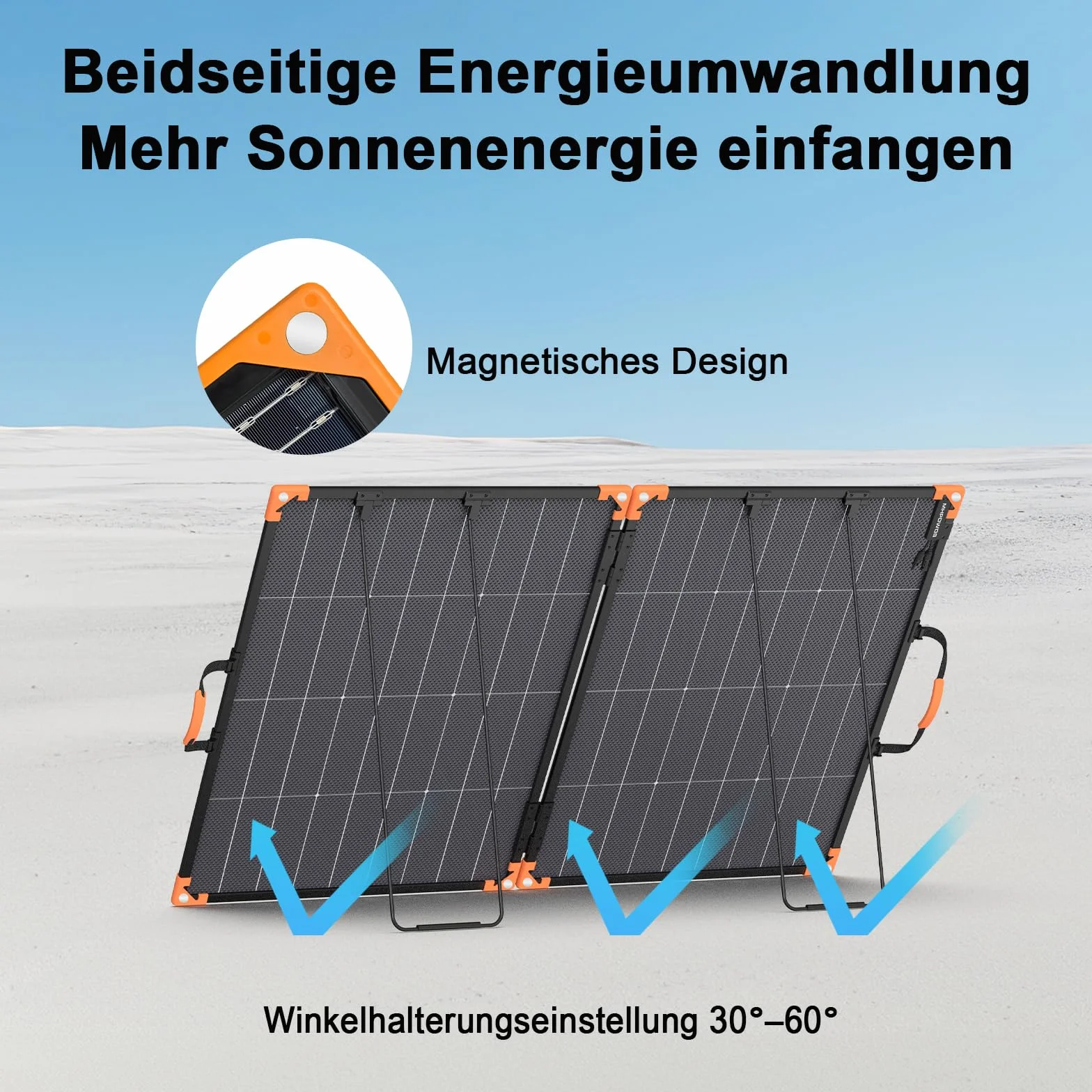 Przenośny panel słoneczny 200 W, dwufazowa składana ładowarka solarna, 23,5% wysoka sprawność dla elektrowni, wodoszczelność IP68 z 2 stabilnymi podpórkami do samochodów kempingowych