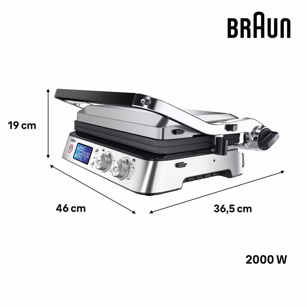 Braun MultiGrill 9 CG 9043 Grill kontaktowy, w zestawie Płyty do grillowania i płaskiego, pozycje grilla: kontakt, grill, piekarnik, płyty odporne na zmywarkę, pojemnik na tłuszcz, maksymalna