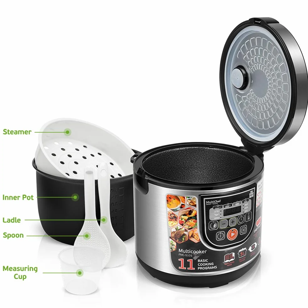 ForMe Wielofunkcyjny Robot Kuchenny 5L 860W Programowalny Garnek Rice Cooker I 11 Menu Wstępnie skonfigurowane Funkcja Utrzymanie ciepła do 24h I Opóźnienie Timer I Garnek Niska Temperatura Inox