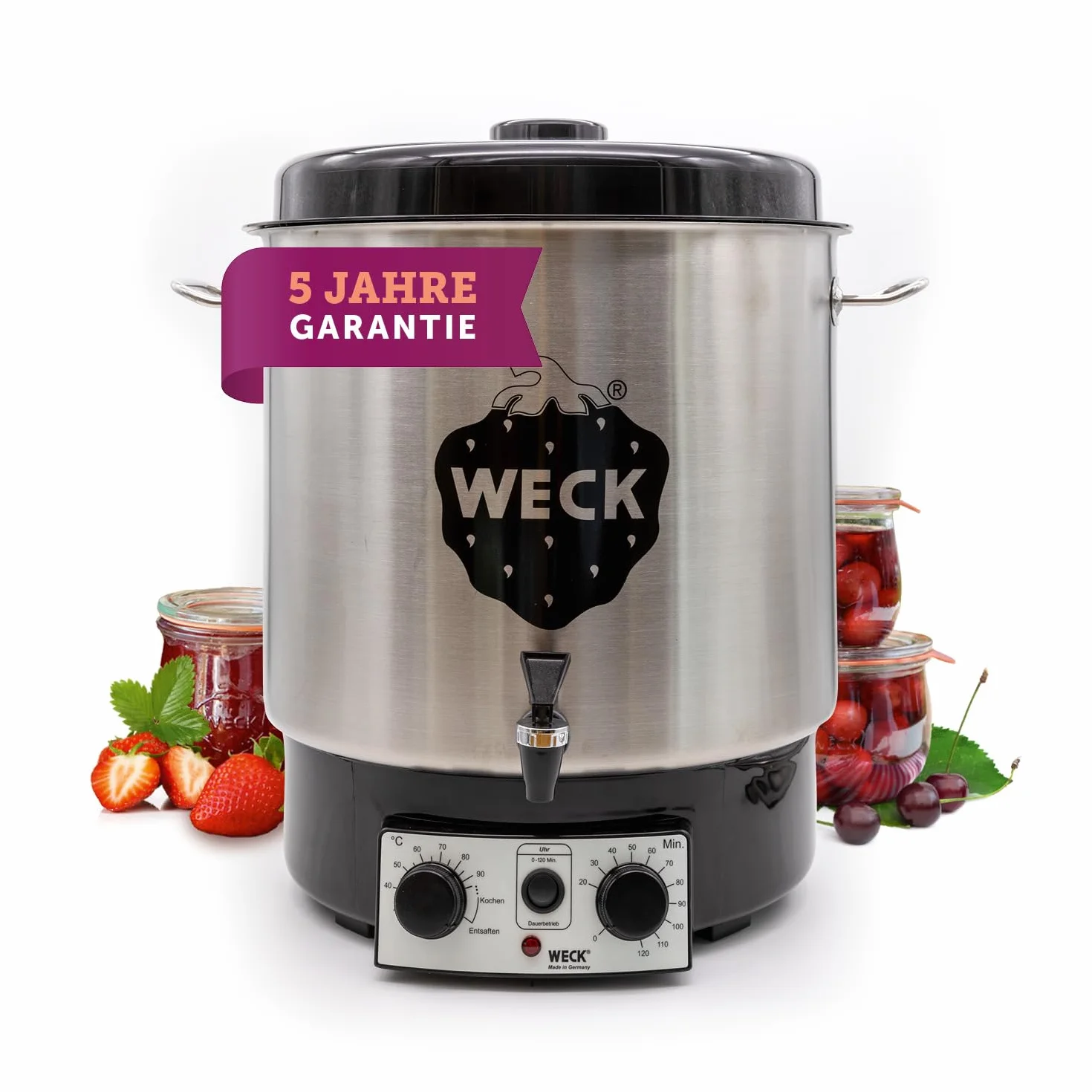 WECK WAT25-A automat do gotowania ze stali nierdzewnej z precyzyjnym termostatem, kranem spustowym i programatorem czasowym – garnek do gotowania 30 l, do grzanego wina, sokowirówka parowa, automat do