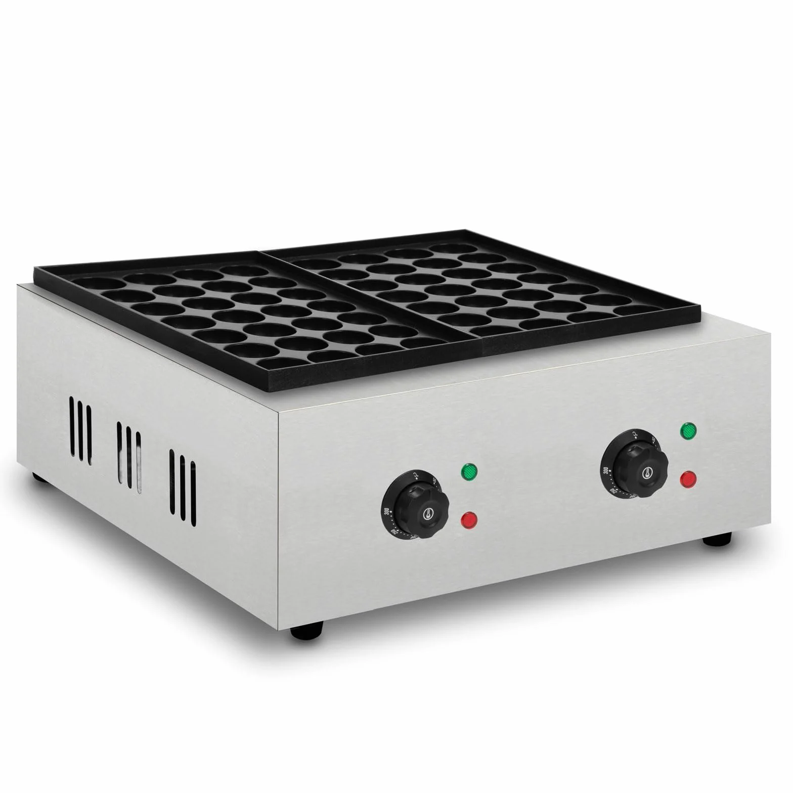 VERTES Takoyaki Maker, takoyaki maszyna elektryczna 4000 W, 2 x bezstopniowa temperatura do 300 °C, 2 x żeliwna płyta grillowa z powłoką zapobiegającą przywieraniu, 56 okrągłych zagłębień