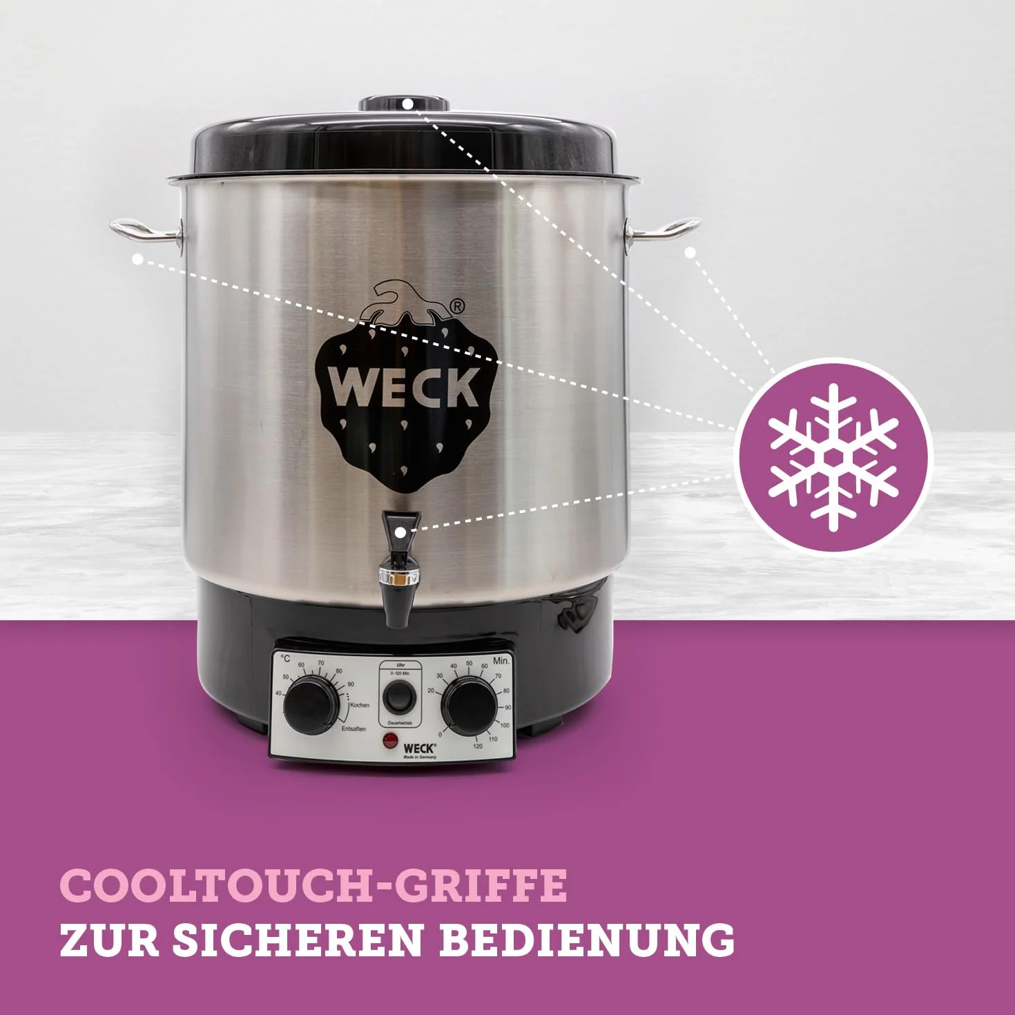 WECK WAT25-A automat do gotowania ze stali nierdzewnej z precyzyjnym termostatem, kranem spustowym i programatorem czasowym – garnek do gotowania 30 l, do grzanego wina, sokowirówka parowa, automat do