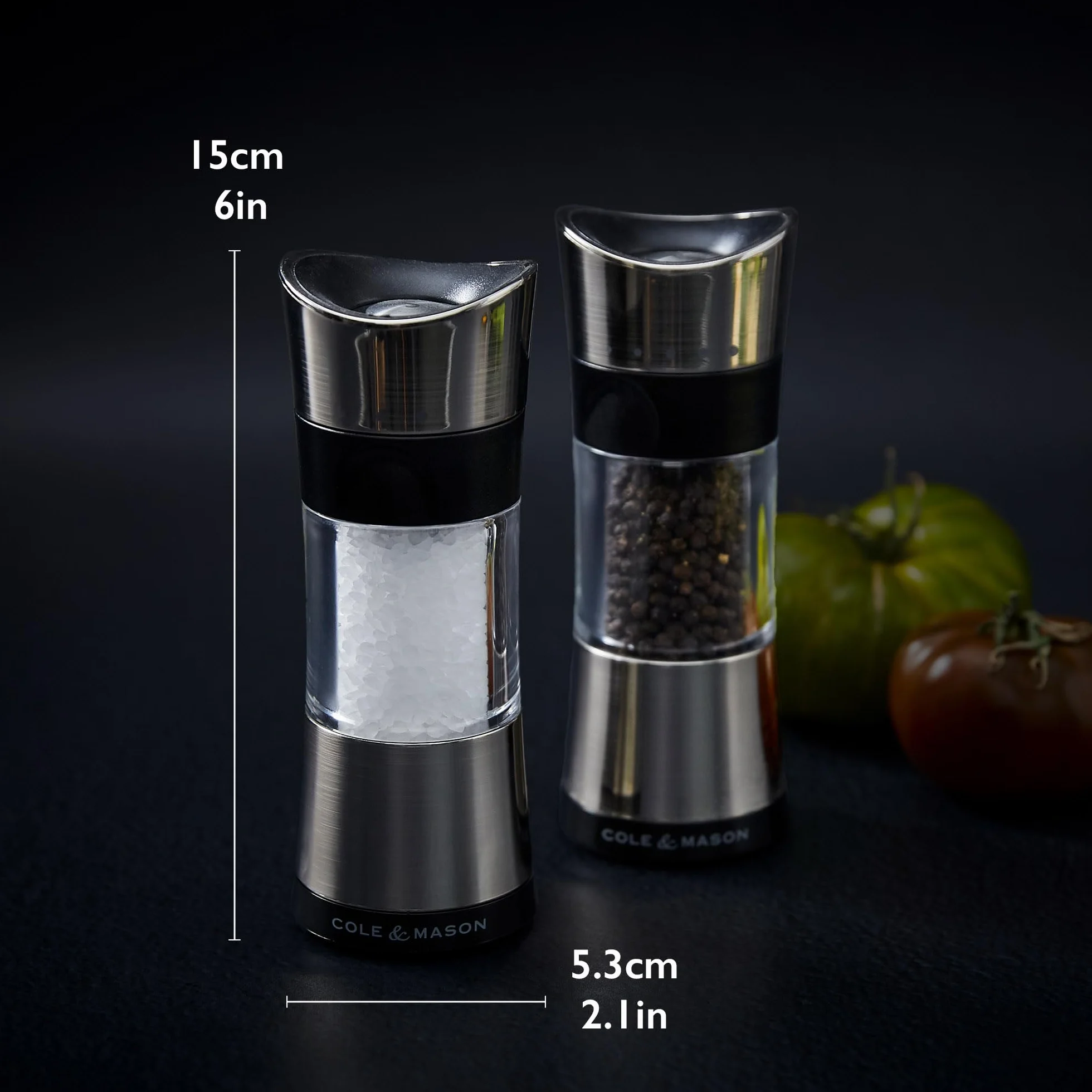 Cole & Mason Horsham chromowane młynki do soli i pieprzu 154 mm Inverta zestaw prezentowy