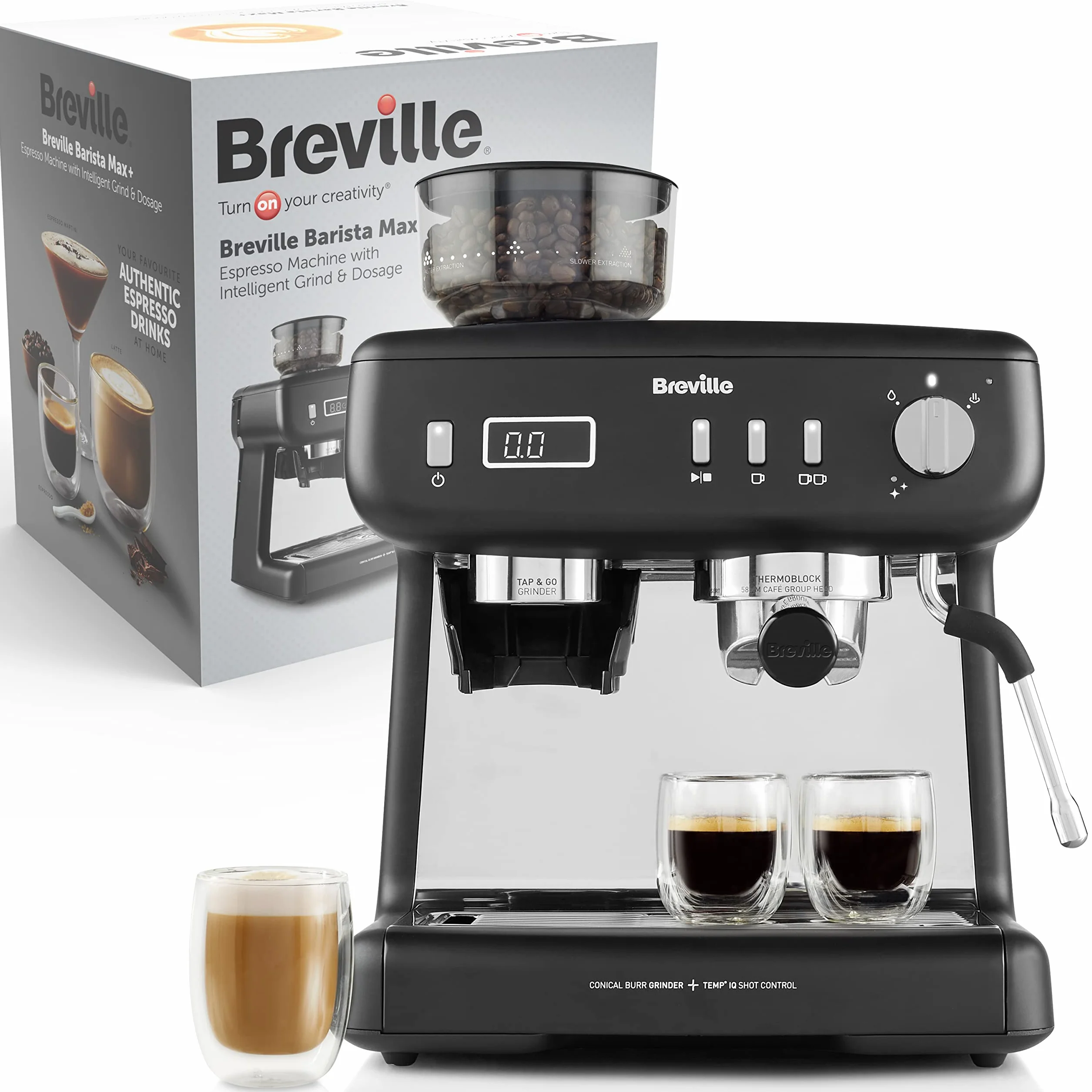 Breville Barista Max+ Ekspres do Kawy z Młynkiem, Czarny, 1555W 15 Barów