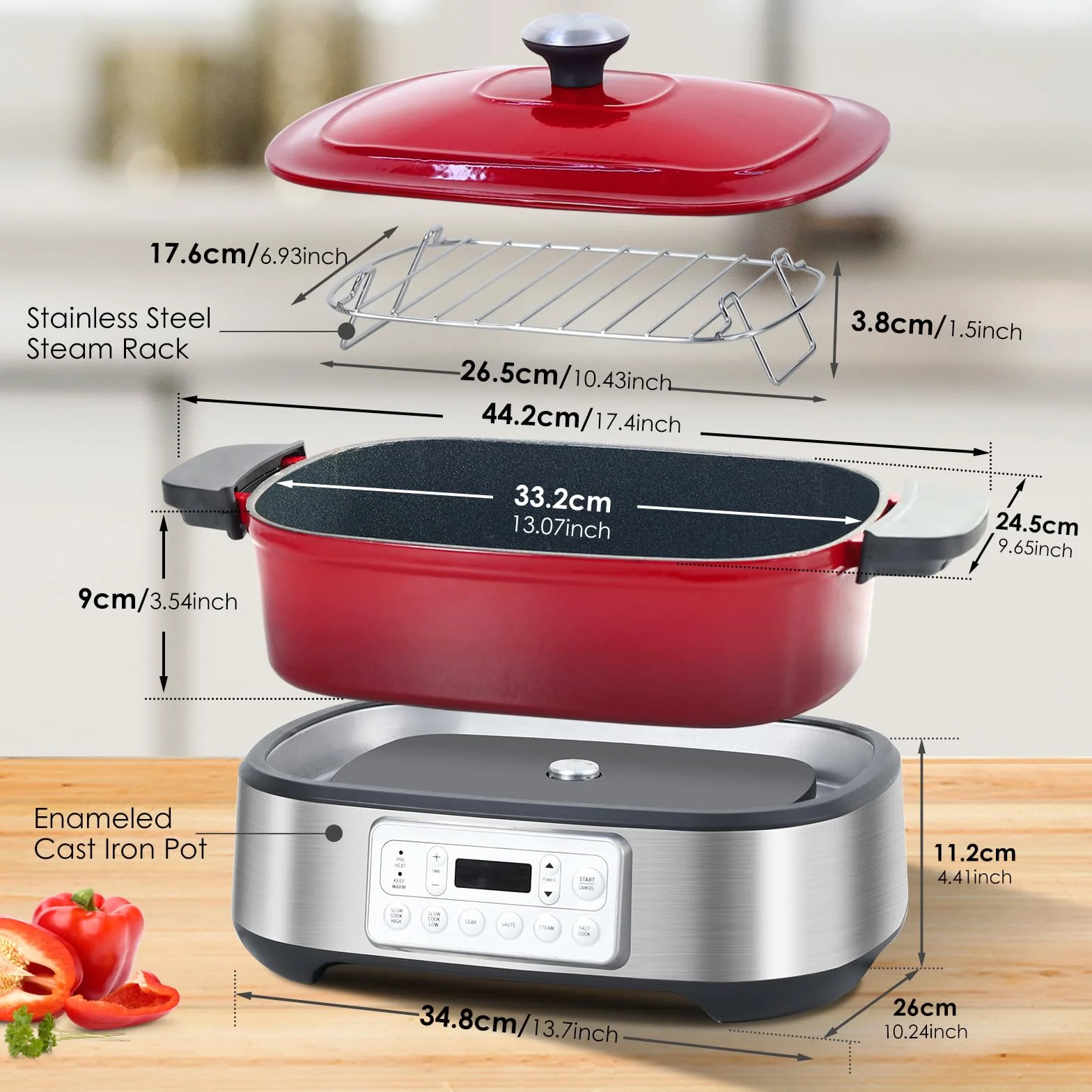 Homtone 6 w 1 Slow Cooker garnek 5,5 l programowalny emaliowany ceramiczny