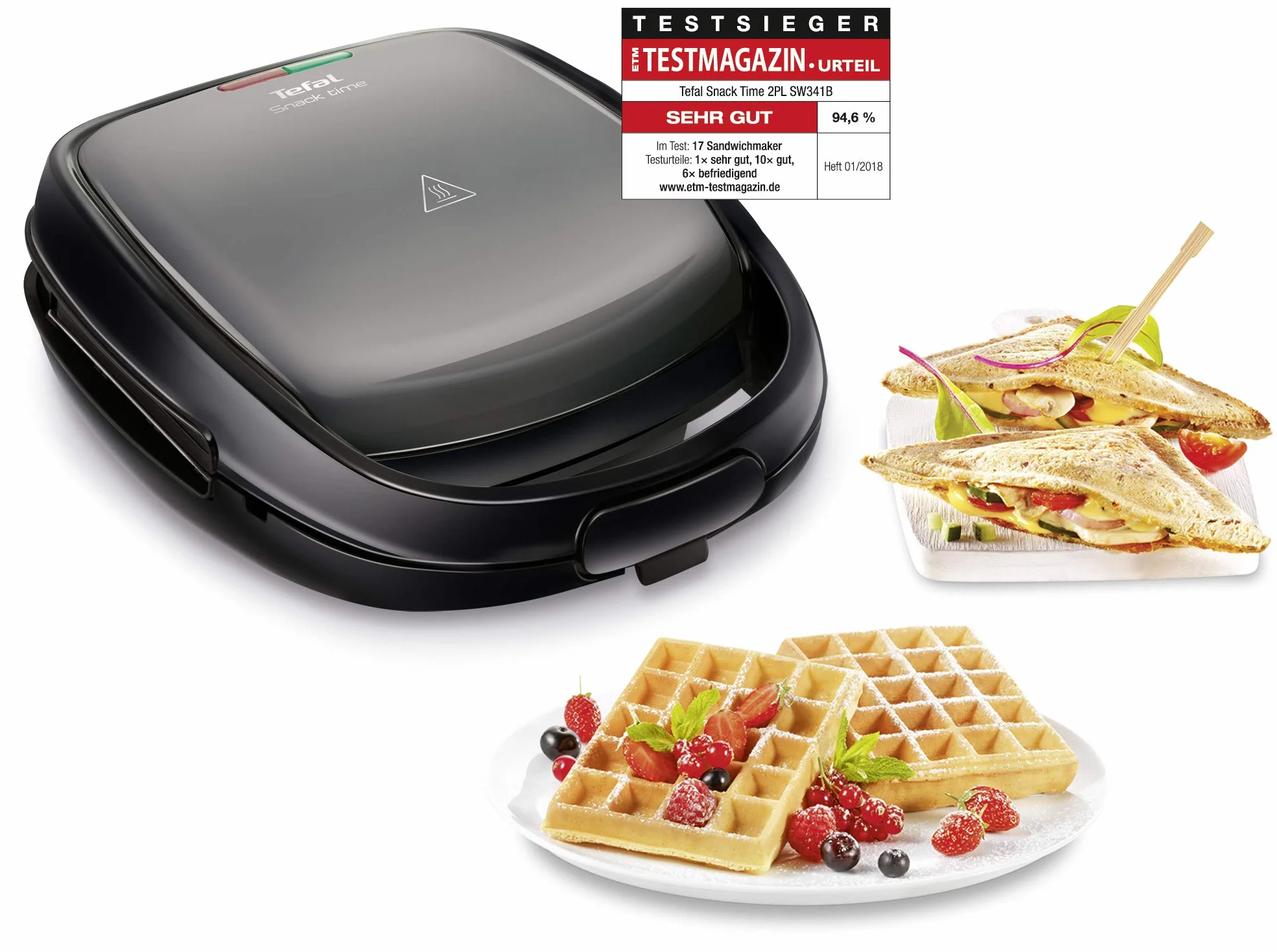 Tefal SW341B Snack Time Gofrownica i Opiekacz 2 w 1, moc 700 W, snack collection, czarny