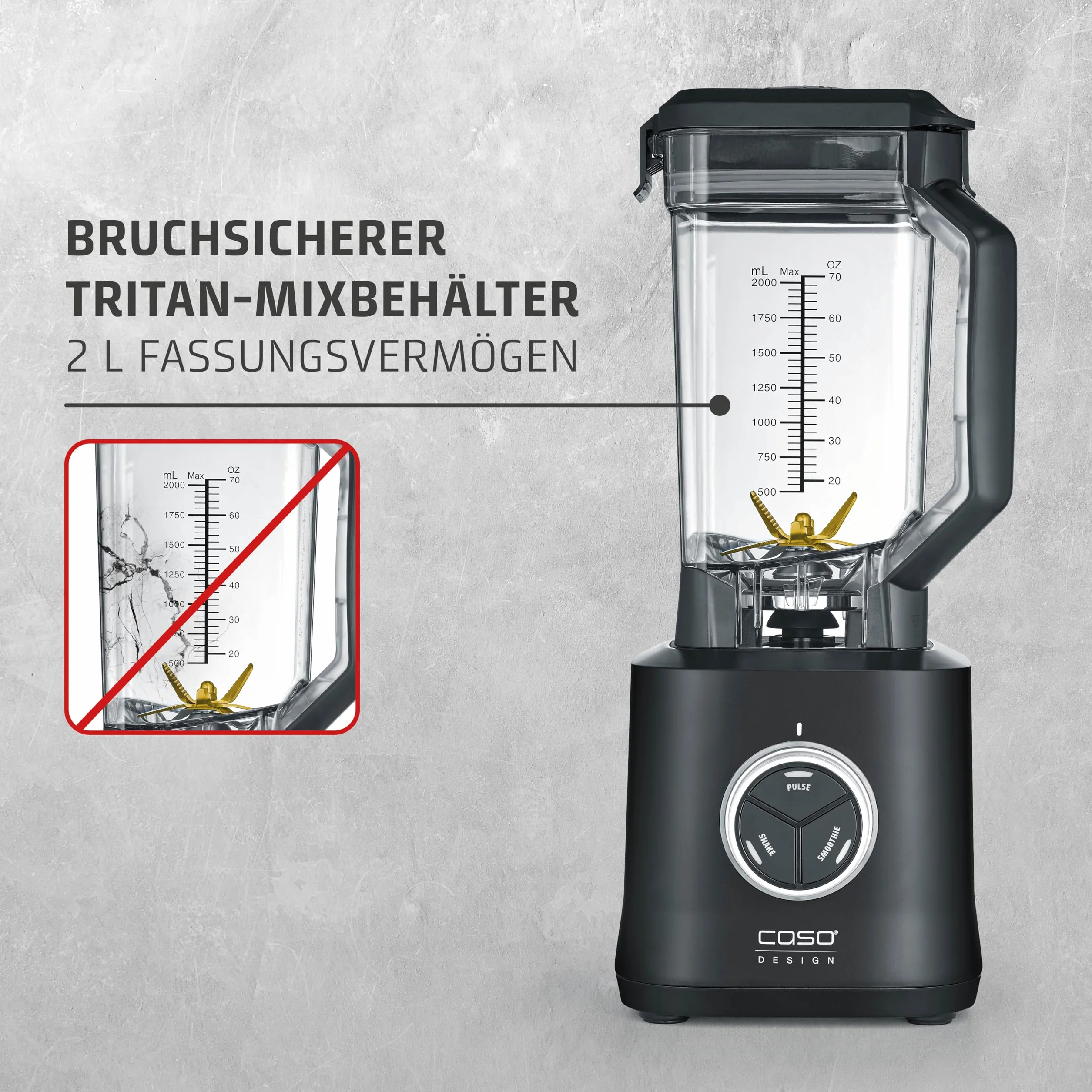 CASO PowerBlender B 2000 profesjonalny mikser stojący 30 000 obr./min, pojemnik z tritanu, 8-krotny system noży