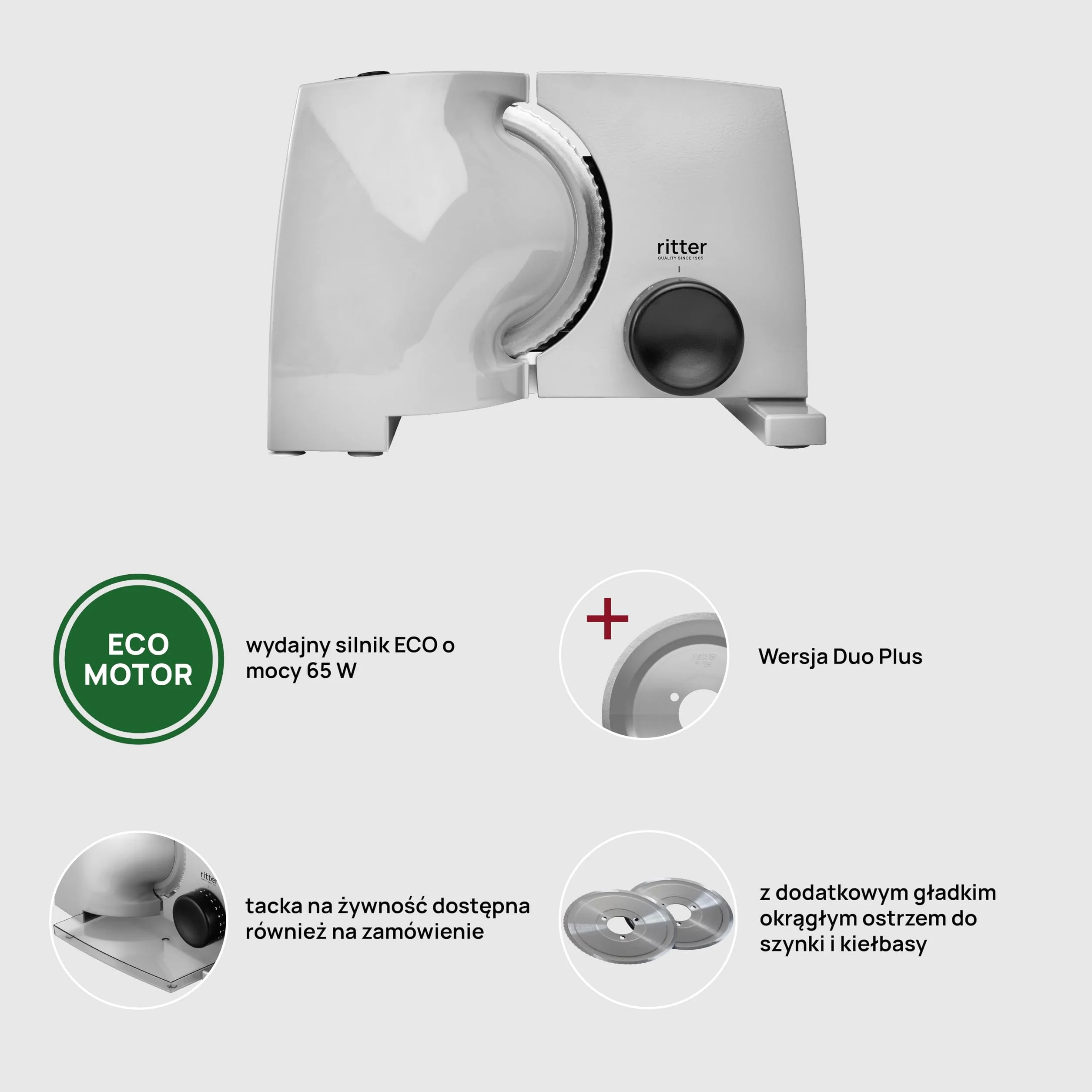 ritter nova 1 Duo Plus elektryczna krajalnica do chleba, wędlin i sera, wykonana z metalu, z silnikiem ECO, Made in Germany