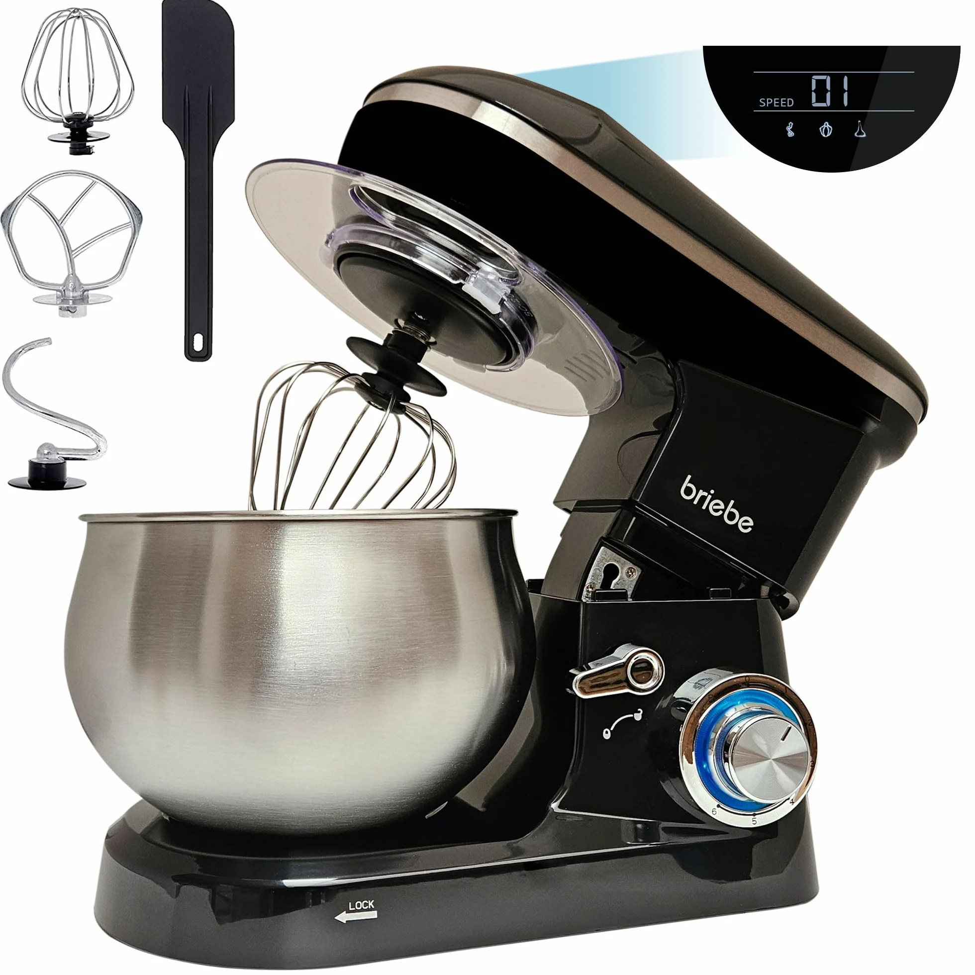 briebe Mikser do ciasta 1800 W, robot kuchenny, miska 5 l, 6 prędkości, ekran dotykowy LED, KM1164