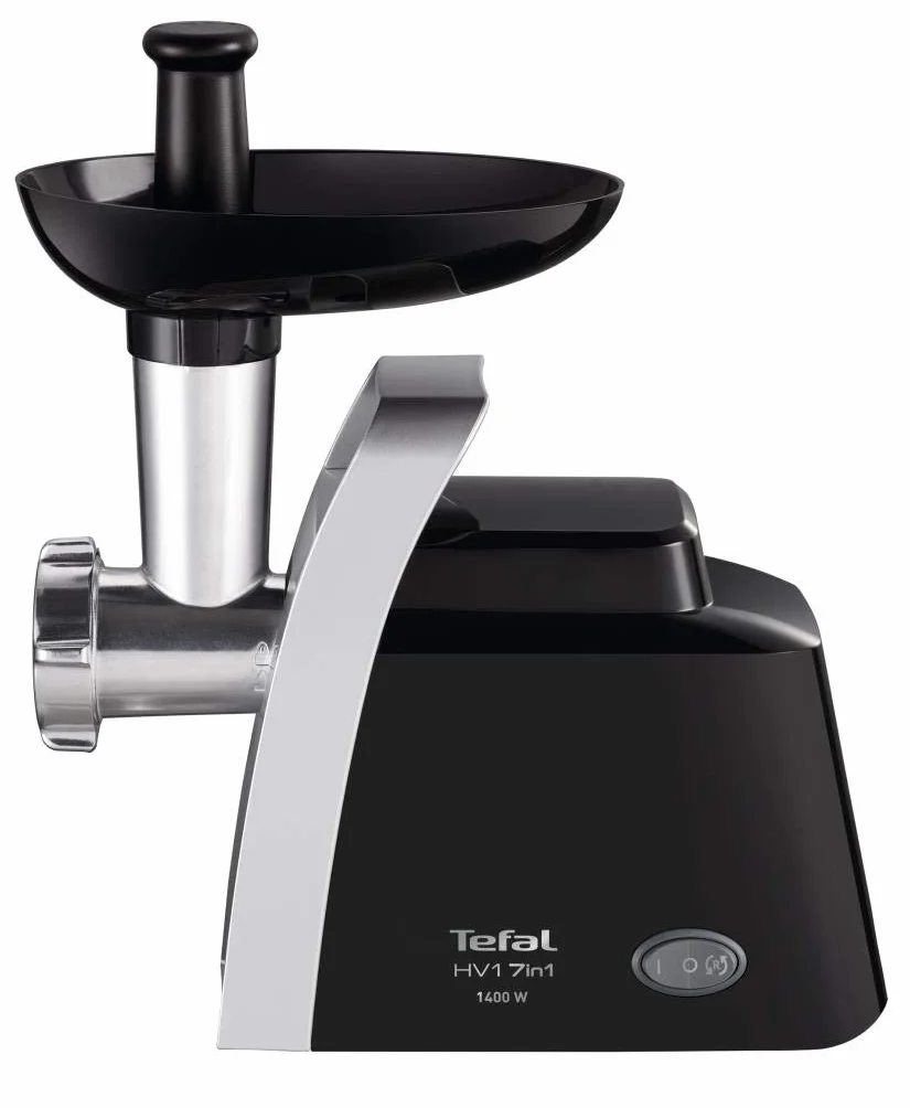 TEFAL HV 7w1 NE1088, Maszynka do mielenia mięsa, 1400W, Prędkość mielenia 1,7kg/min, Zestaw 3 sitek, 3 nasadek, nasadka masarska, Bieg wsteczny, Wytrzymała konstrukcja