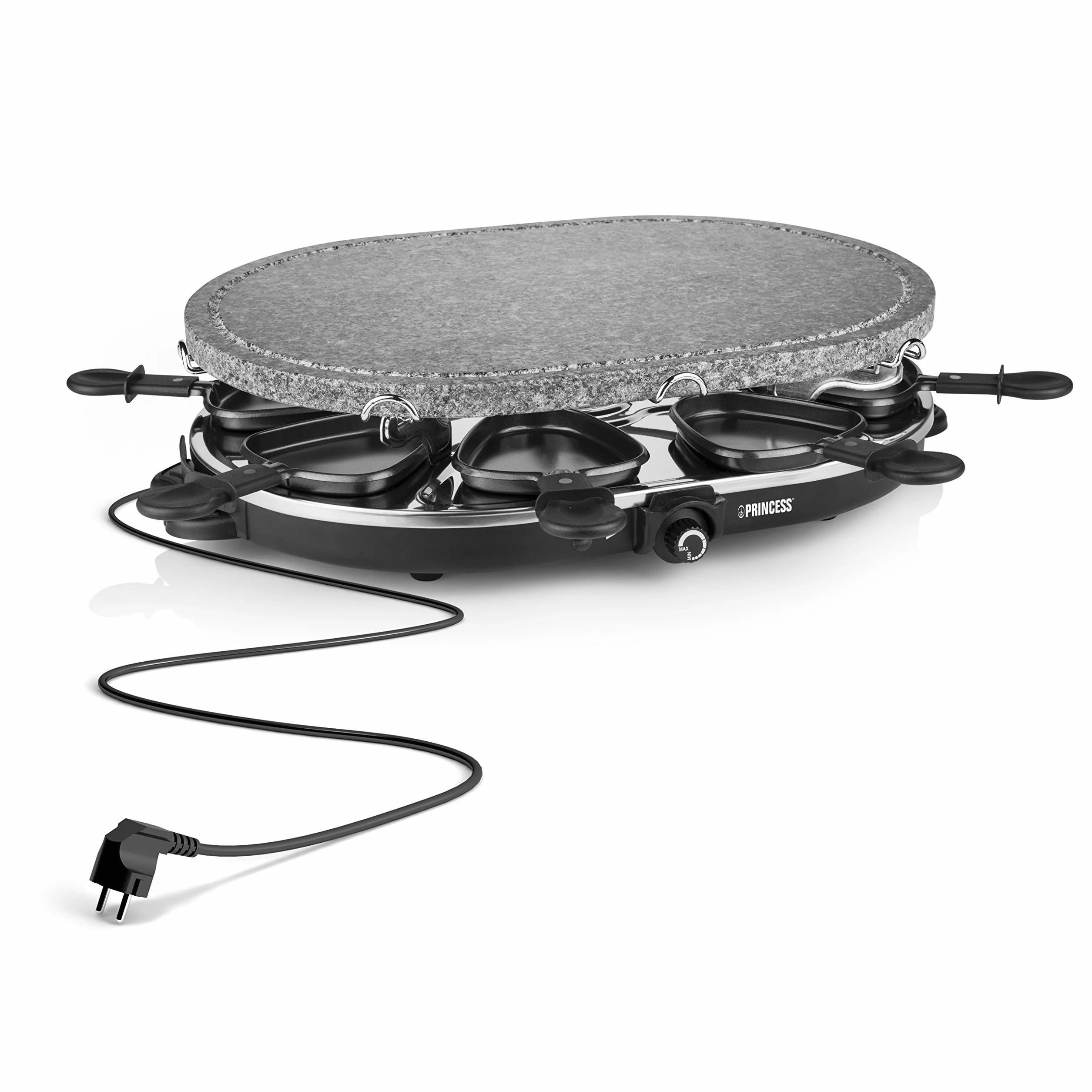 Princess Owalny Grill Do Raclette 1200 W Regulowany Termostat Dla 8 Osób Patelnia z Powłoką Zapobiegającą Przywieraniu