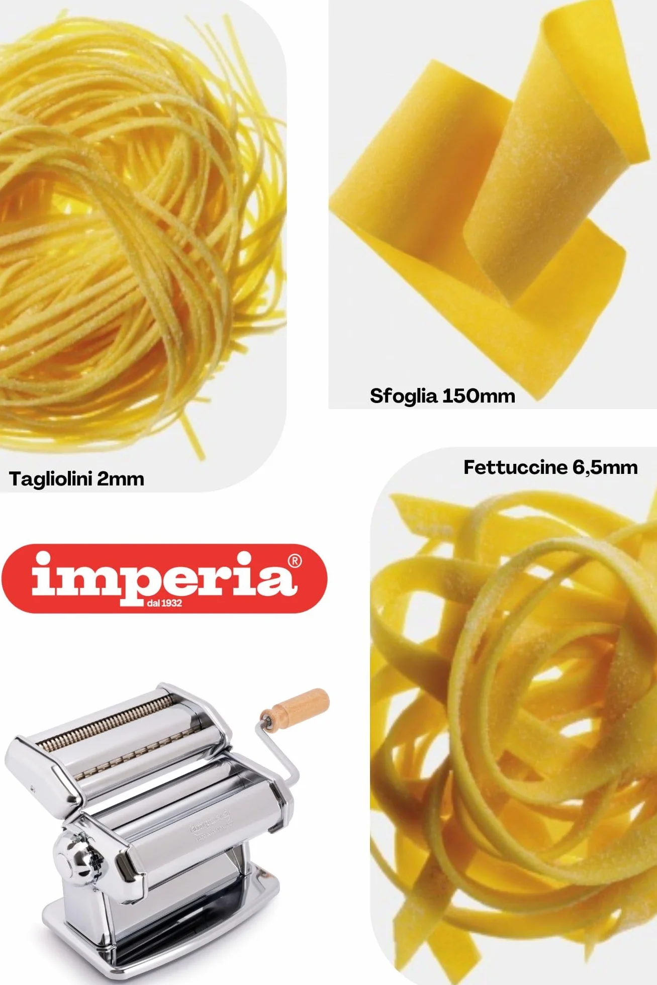 Imperia Nowa maszyna do makaronu IPASTA 100% Made in Italy. Maszyna do świeżej pasty stalowej. Ręczna maszyna do przesuwania z korby. Utwórz przeglądarkę dla Lasagne, Tagliolini, Fettuccine. Chrome