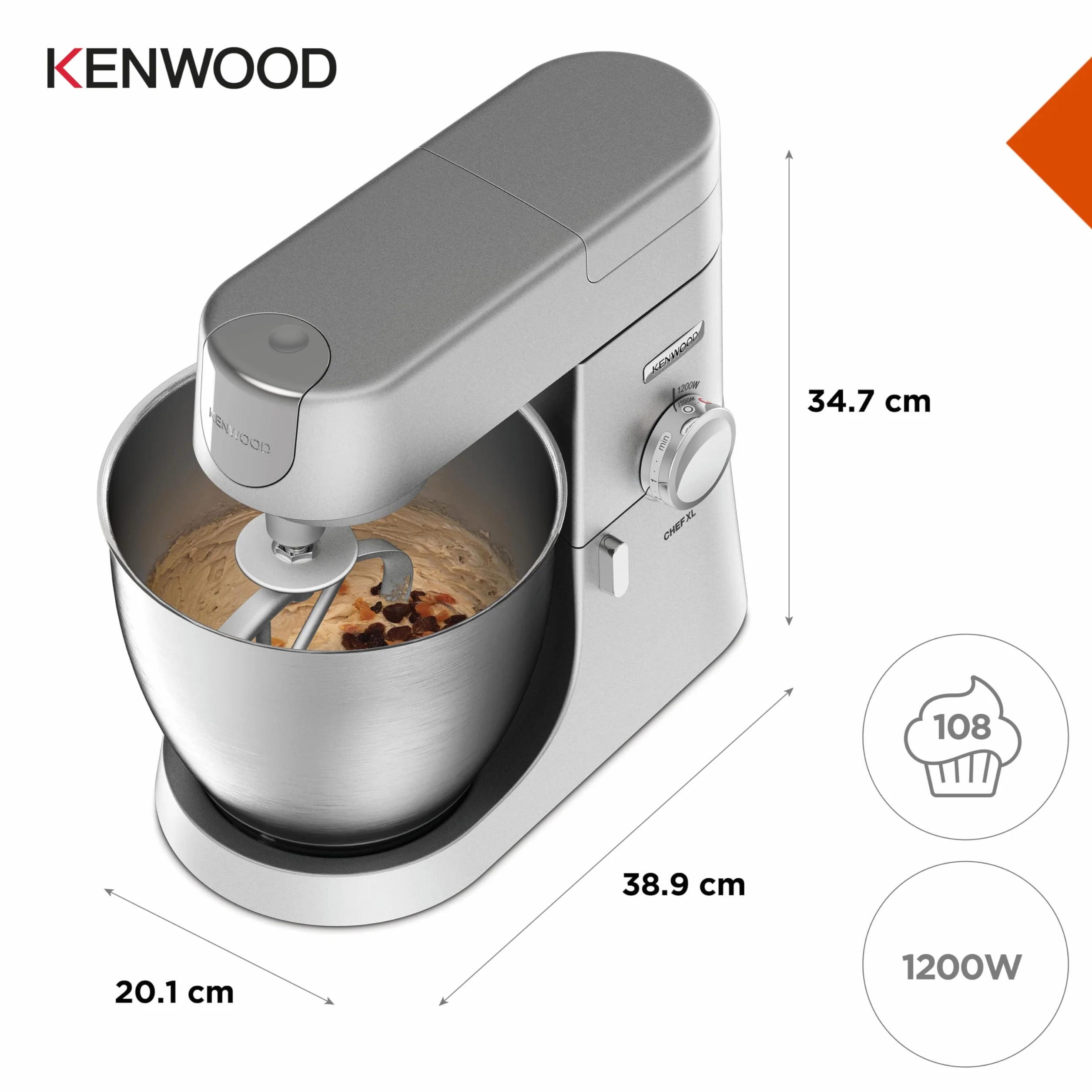 Kenwood KVL4100S Chef XL Robot Kuchenny, Stal Nierdzewna, 1200 W, 6.7 L, Srebrny