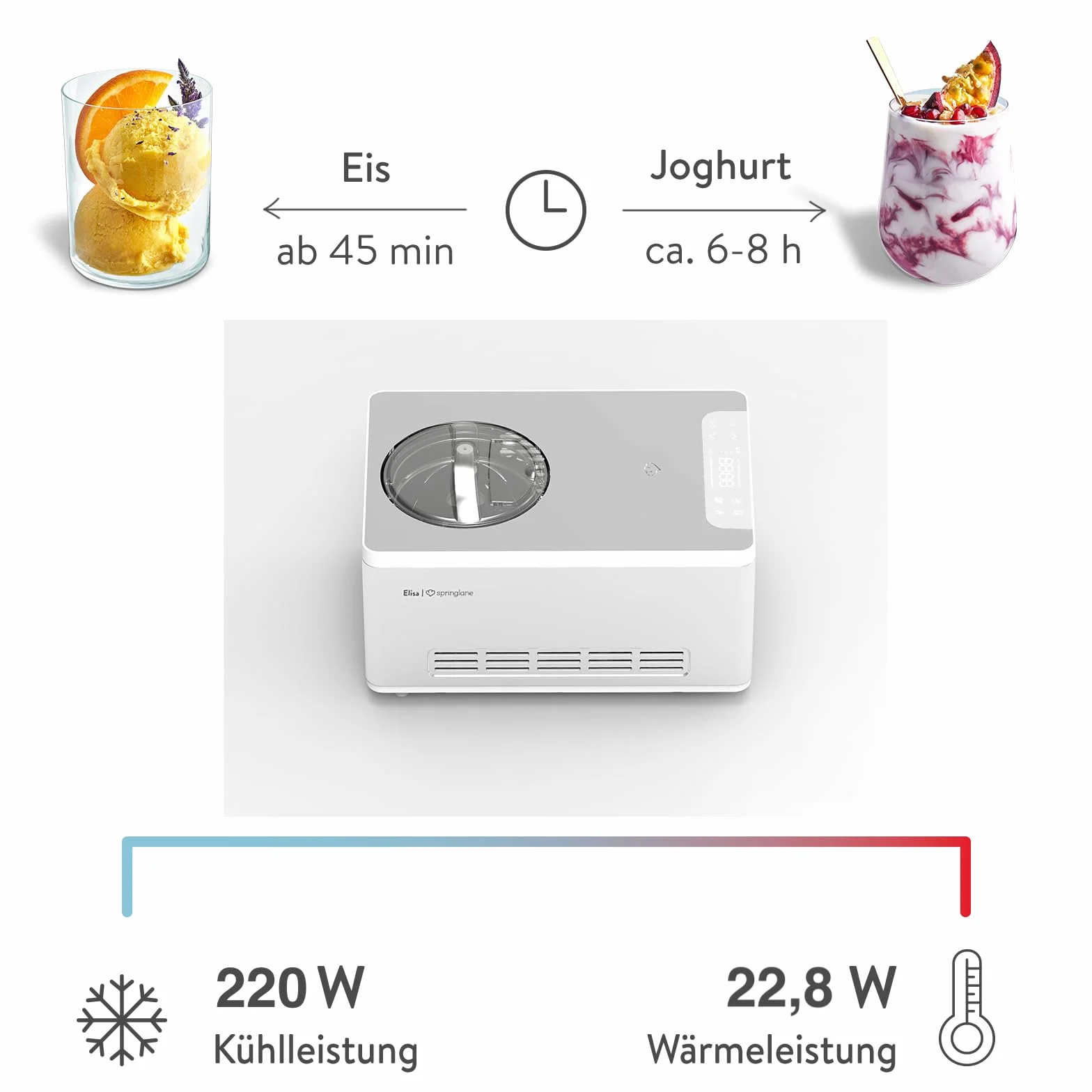 Maszyna do lodów i jogurtu Elisa 2,0 l z samochłodzącym kompresorem 180 W, stal szlachetna
