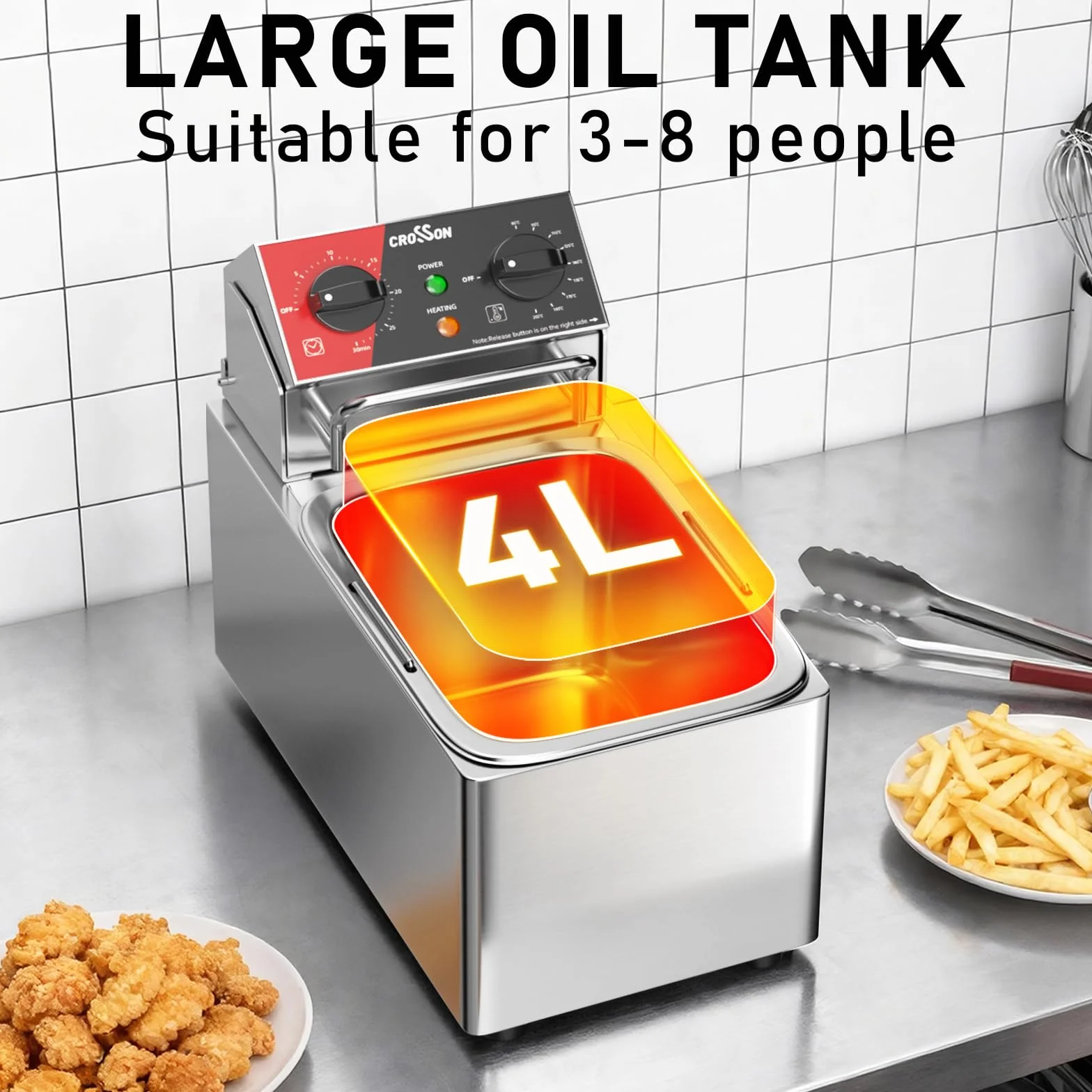CROSSON Podwójny zbiornik 20 lbs Electric Deep Fryer (4 l pojedynczy zbiornik)