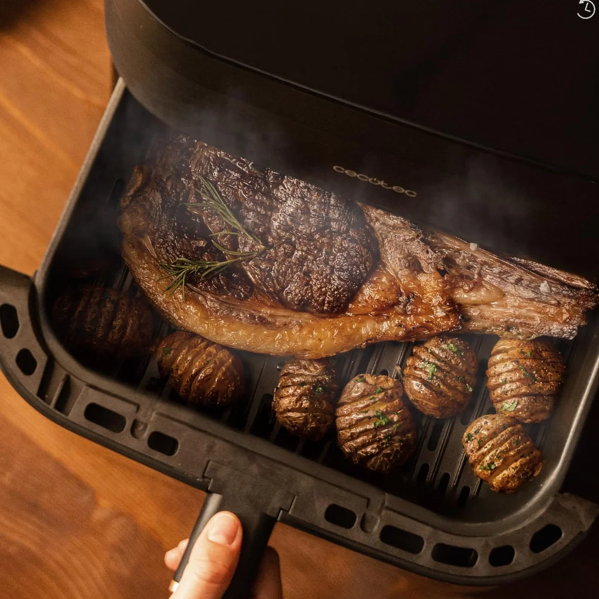 Cecotec Bezolejowa frytkownica powietrzna 6,5 l grill grill podwójna rezystancja zintegrowany Air Fryer Cecofry&Grill Smokin' 6500. 2200W, regulacja temperatury 40-200°C, 10 menu