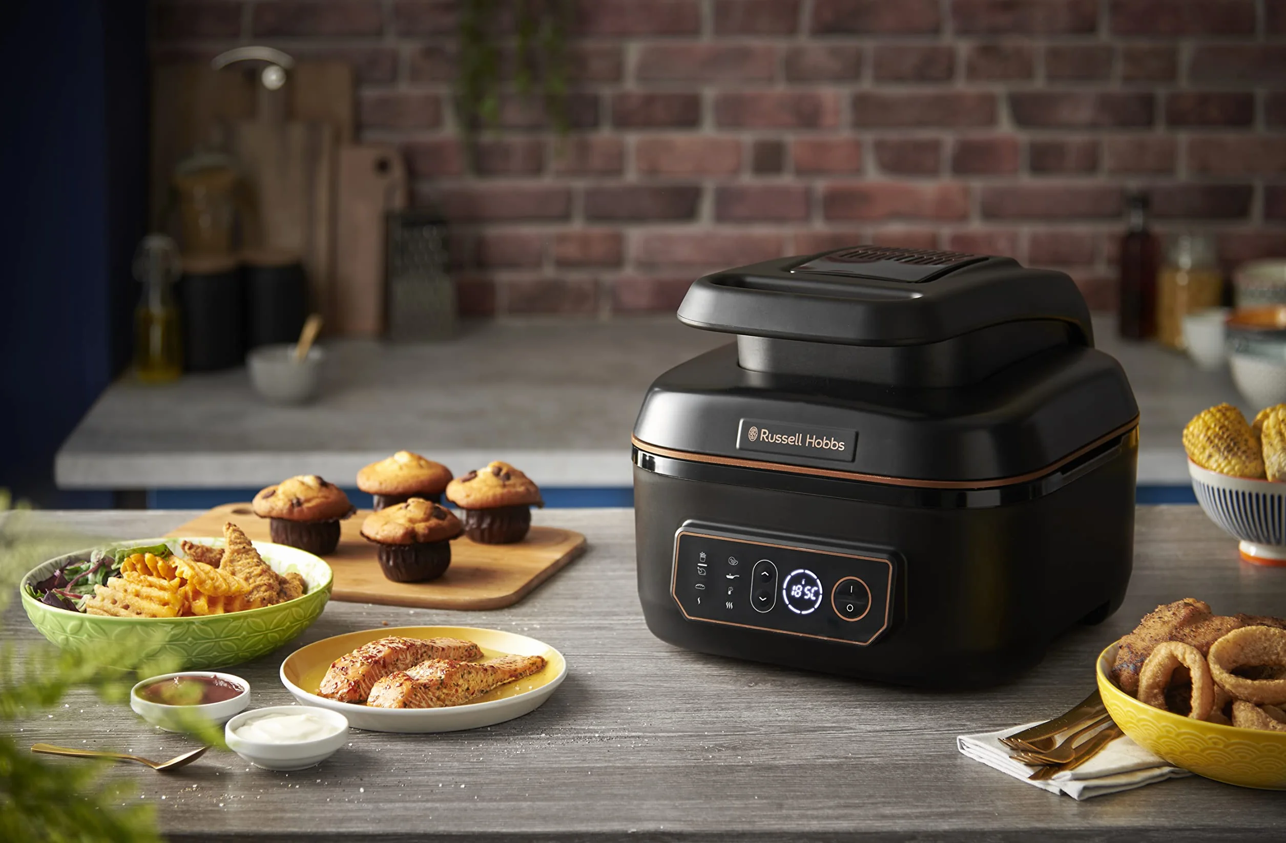 Russell Hobbs Frytkownica beztłuszczowa XL 5,5L [Air Fryer / Grill / Multicooker] Rapid Air (można myć w zmywarce, grzanie górne i dolne, wolnowar, pieczenie, mrożona pizza Ø 30cm) SatisFry 26520-56