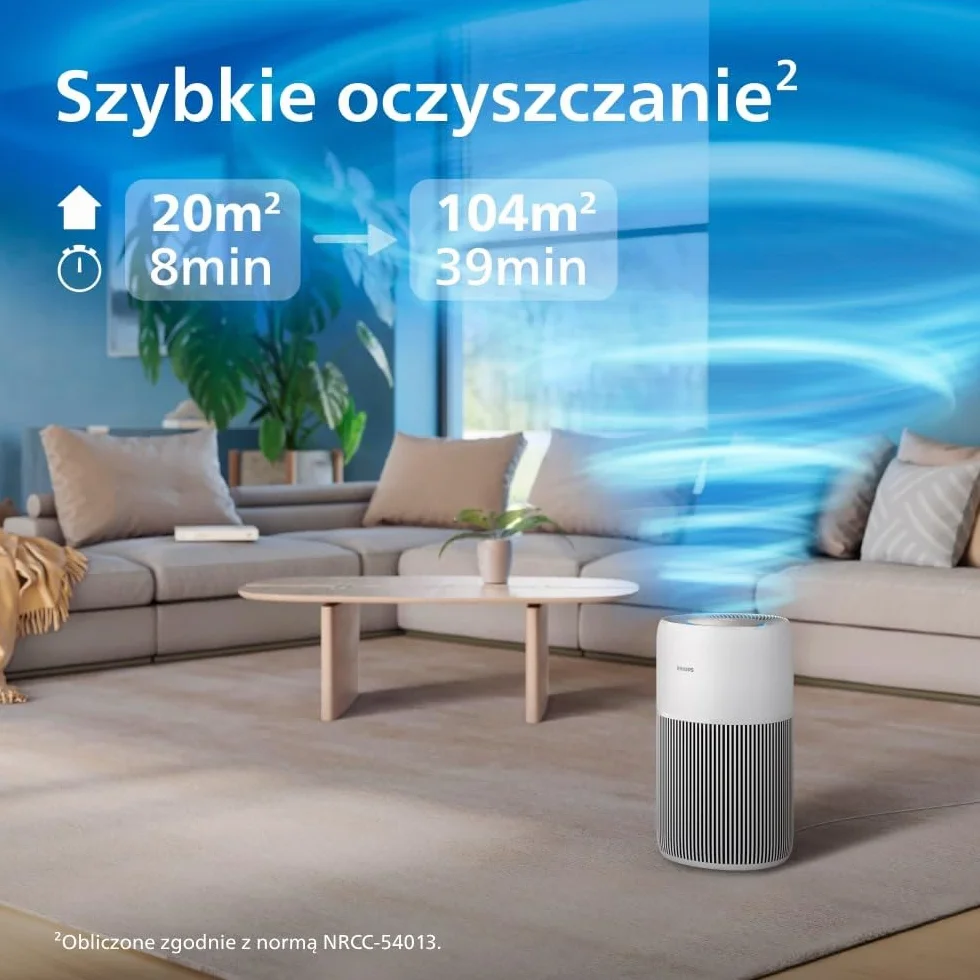 Philips Oczyszczacz powietrza Serie 2200, HEPA NanoProtect + Filtr węglowy, CADR 400m³/h do 104m², Dla alergików, Ultra cichy, Inteligentny i trwały filtr (AC2210/10)