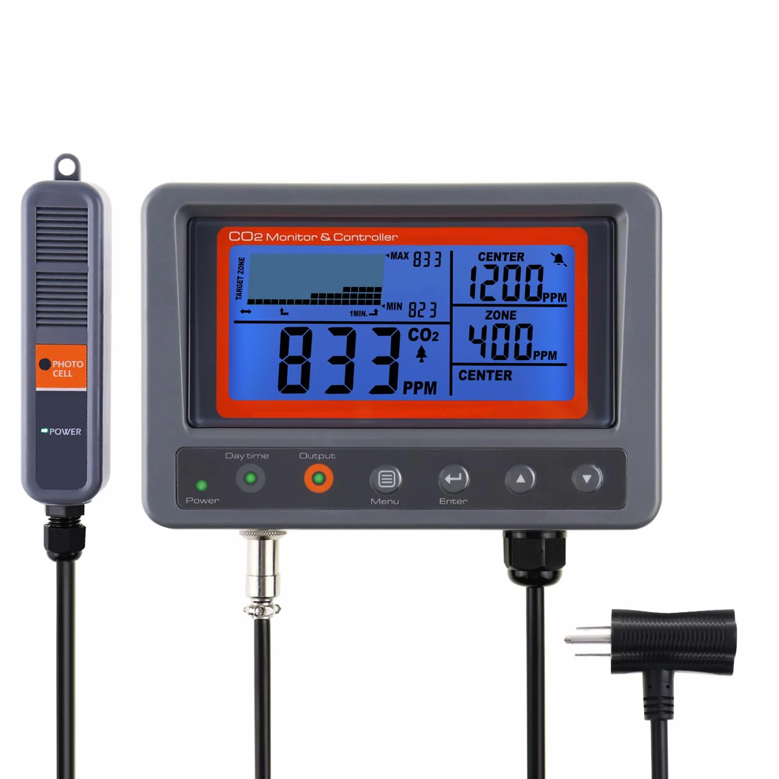 Kontroler CO2, kontroler dwutlenku węgla, miernik CO2, monitor z funkcją przekaźnika, kabel 4,5 m, sonda czujnika dwutlenku węgla NDIR do pokoju uprawowego, rośliny, namiotów do uprawy, szklarni