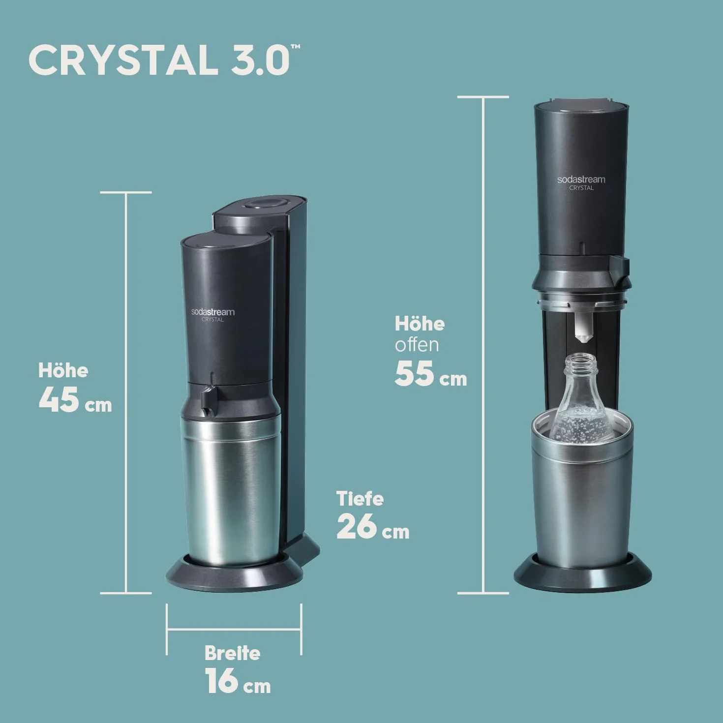Sodastream Crystal 3.0 Saturator, Czarny, 45 cm