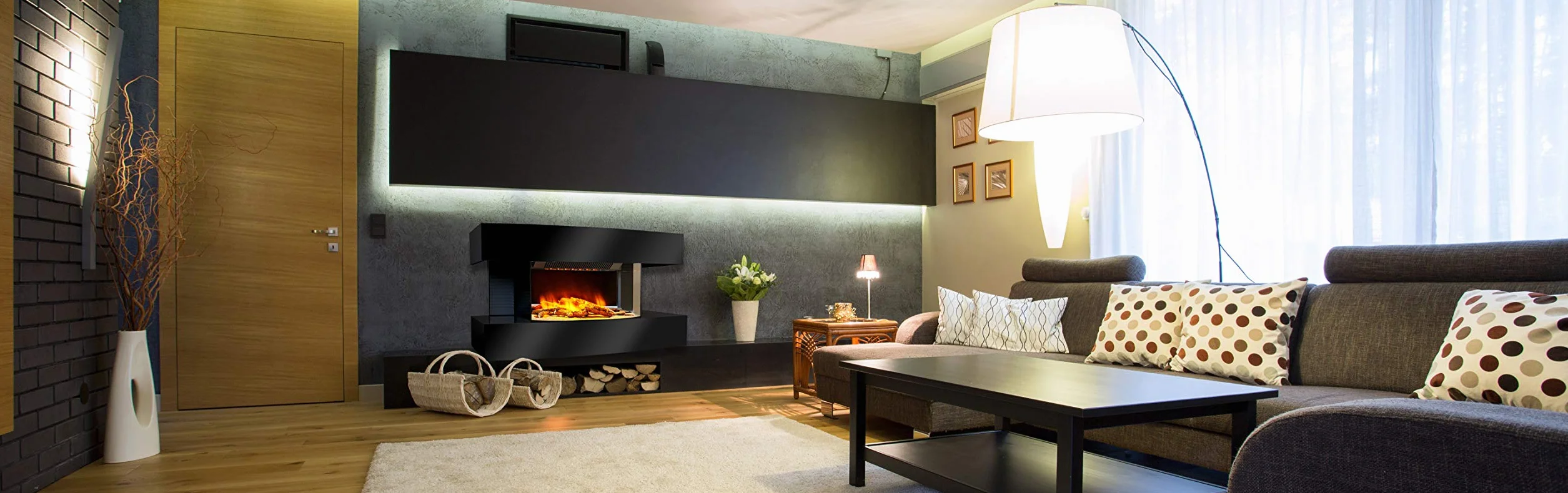 CHEMIN'ARTE Elektryczny kominek ścienny Design Lounge Medium biały 2000W LED efekt płomieni ogrzewanie elektryczne