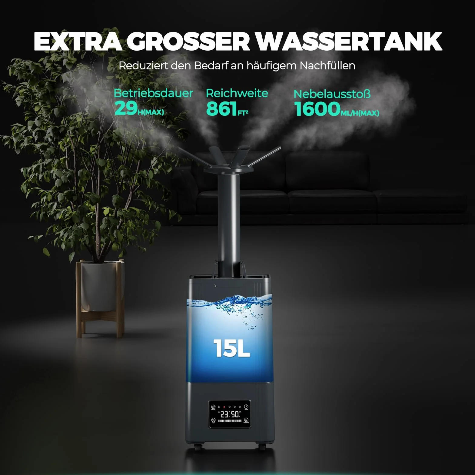 MARS HYDRO Top-Fill ultradźwiękowy nawilżacz powietrza 15 l, z regulacją wilgotności powietrza, funkcją timera i cichą pracą, do sadzenia w pomieszczeniach, sypialni