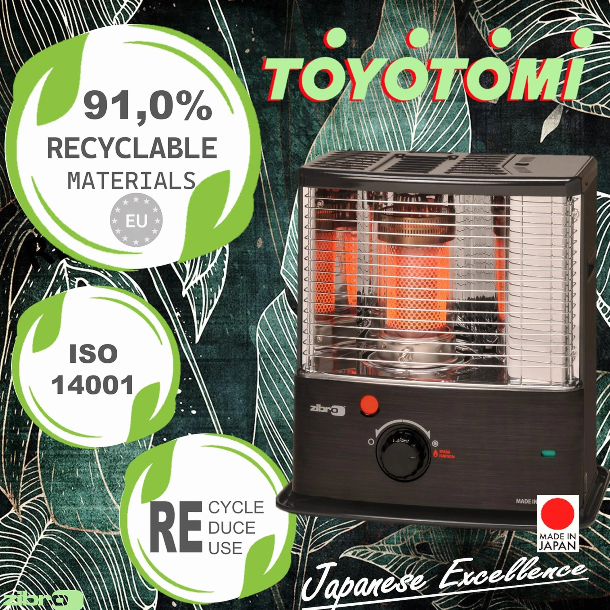 Zibro RS-220, przenośny mechaniczny grzejnik grzejny, japońska jakość, ogrzewa do 35 metrów kwadratowych, nie wymaga instalacji, moc 2200 W