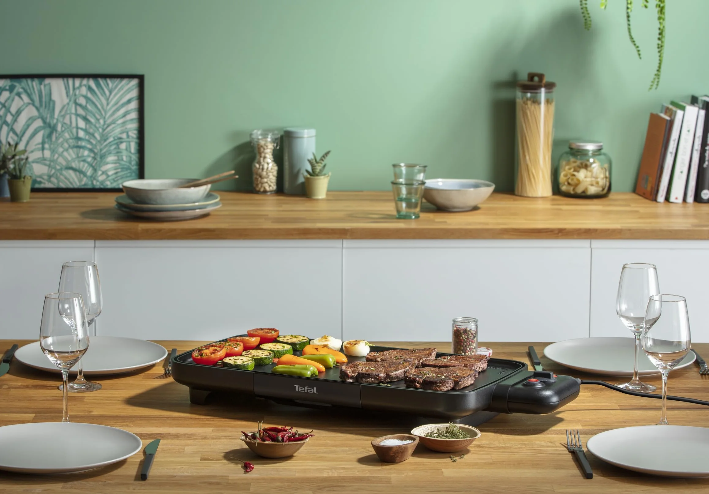 Tefal Plancha Booster elektryczna plancha 2200 W 2 strefy gotowania regulowany termostat powłoka nieprzywierająca